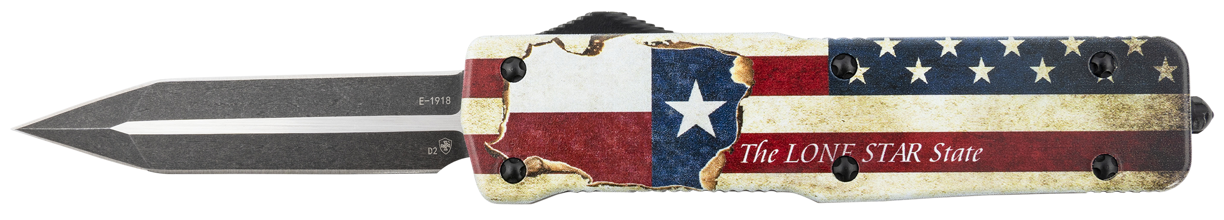 Templar Knife LZTX121 Premium Weighted Large 3.55" OTF Dagger Plain Black Oxide Stonewashed Powdered D2 Steel Blade/5.25" Red/White/Blue w/"The LONE STAR State" Aluminum Zinc Alloy Handle