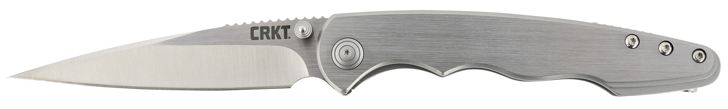 CRKT 7016 Flat Out  3.57" Folding Spear Point Plain Satin 8Cr13MoV SS Blade/ Bead Blasted Stainless Steel Handle Includes Pocket Clip