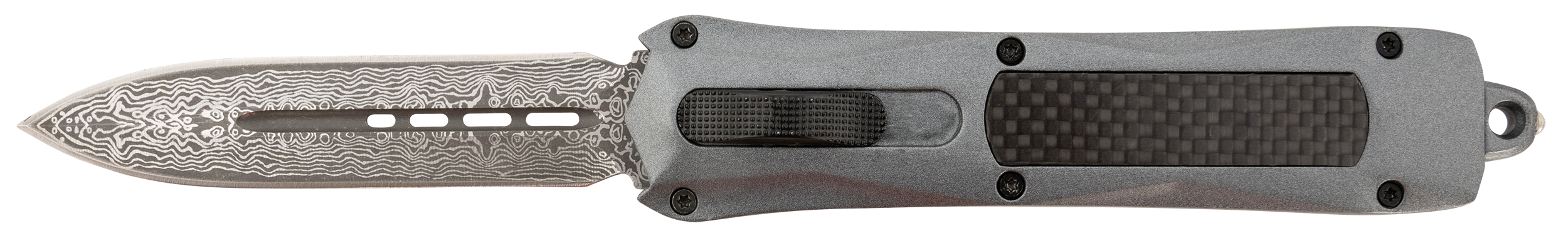 Steel River Knives A163BDD Spartan  3.50" OTF Dagger Plain Damascus 440C SS Blade/Gray w/Carbon Fiber Inlay Aluminum Zinc Alloy Handle