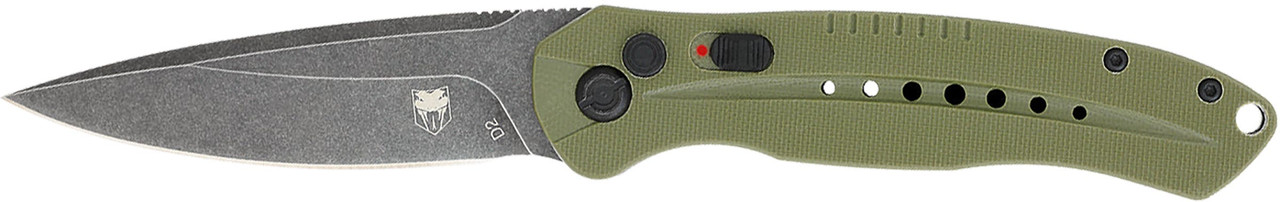 CobraTec Knives ODGDIABLOAUTO Diablo 3.50" Folding Black Stonewashed D2 Steel Blade, 4.75" OD Green Textured G10 Scales Handle