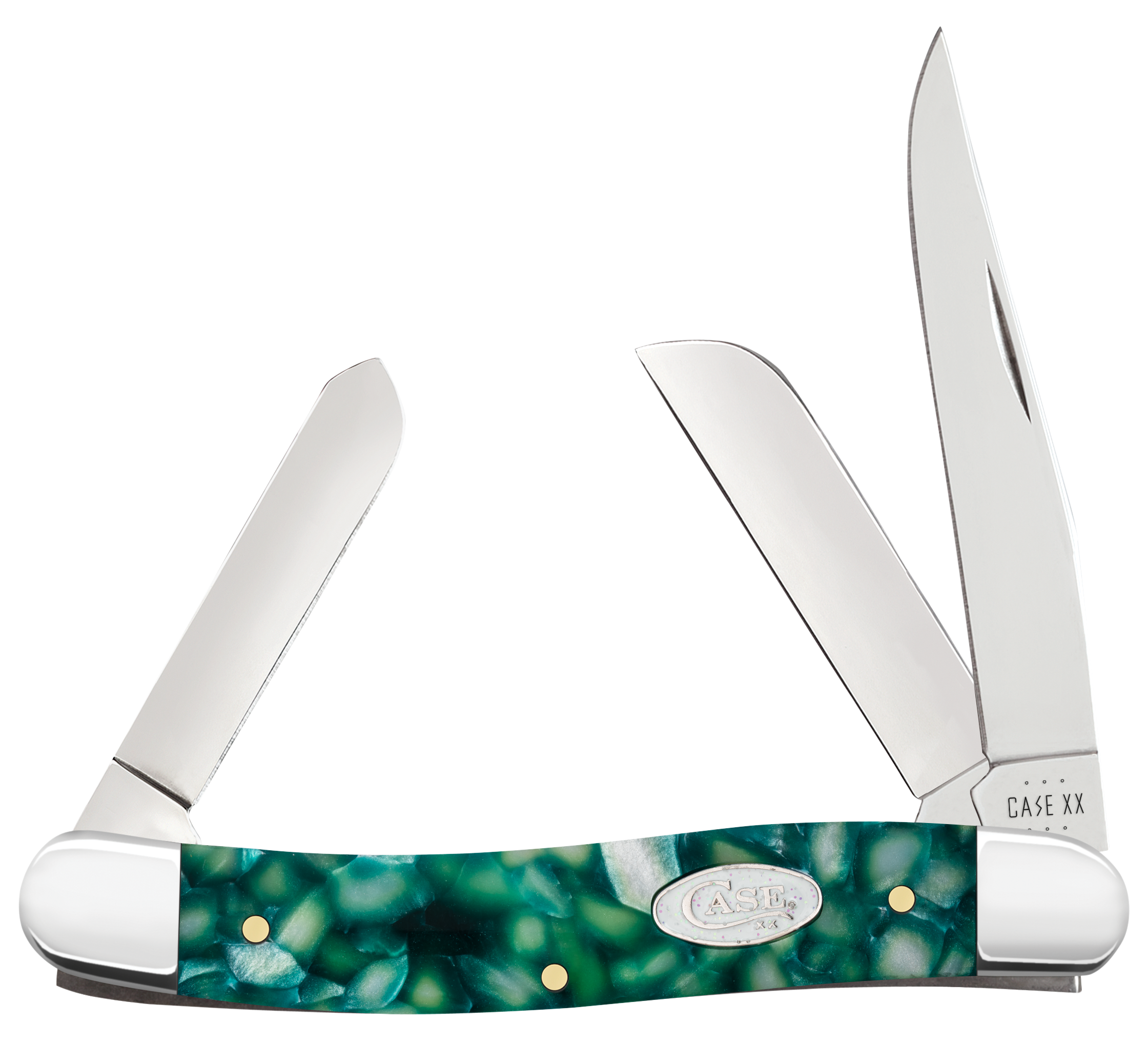 Case 71382 SparXX Stockman Medium Folding Clip Point/Sheepsfoot/Spey Plain Mirror Polished Tru-Sharp SS Blade/ Green Kirinite Handle                                                                    