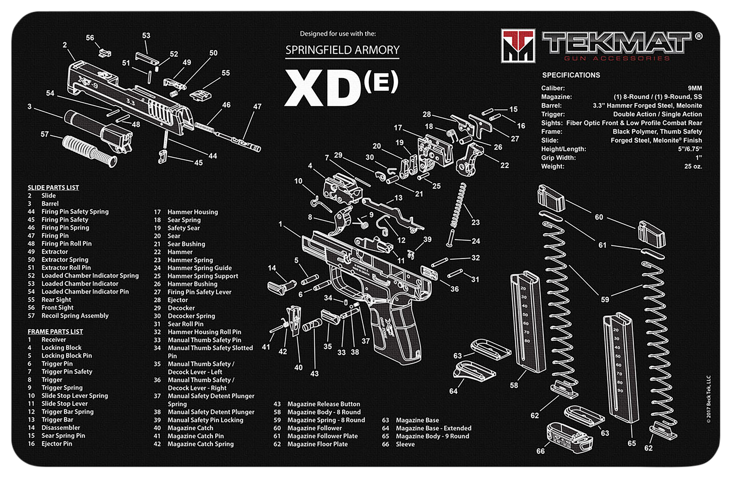 TekMat Springfield Armory XDe Cleaning Mat 11"x17" Rubber