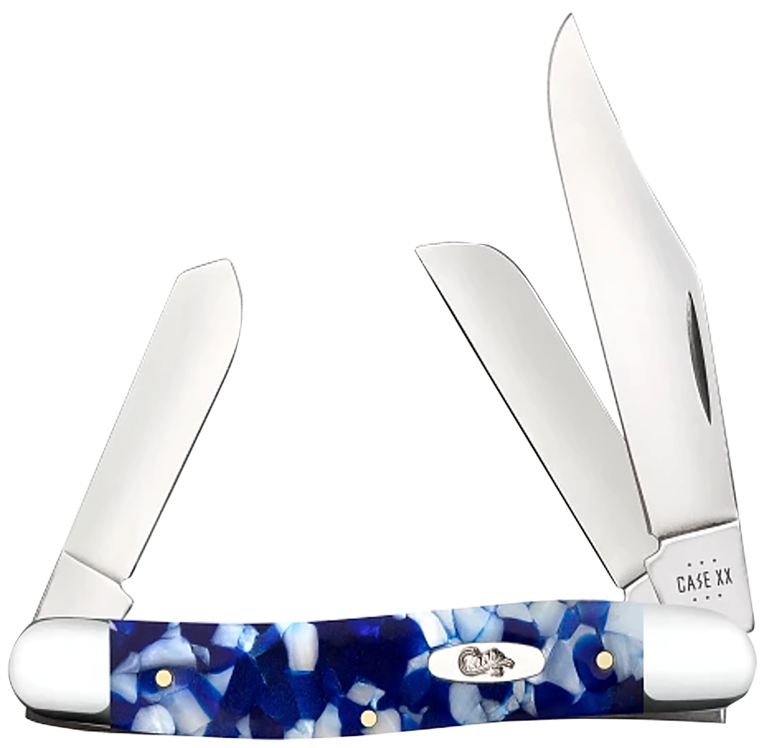 Case 50720 Trapper  Folding Clip Point/Spey Plain Mirror Polished Tru-Sharp SS Blade/ Blue Crackle Kirinite Handle