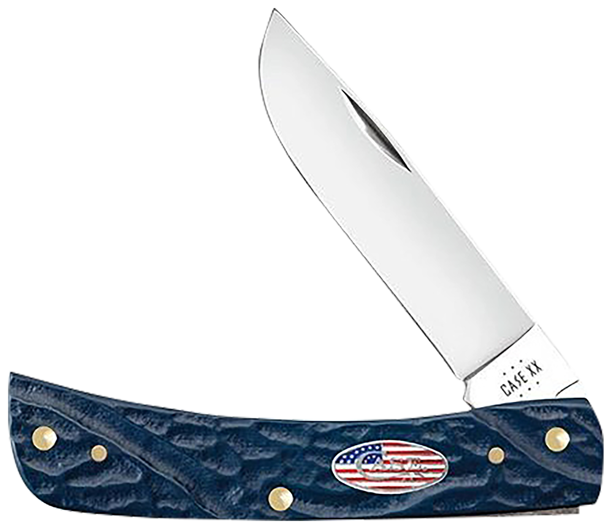 Case 39969 Sod Buster Jr. 2.80" Folding Skinner Plain Mirror Polished Stainless Steel Blade Blue Jigged Synthetic Handle