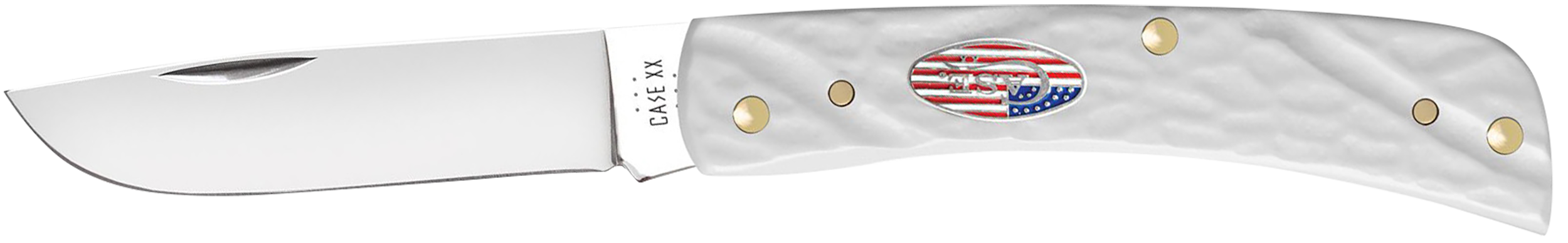 Case 52021 Sod Buster Jr. 2.80" Folding Skinner Plain Mirror Polished Stainless Steel Blade White Jigged Synthetic Handle