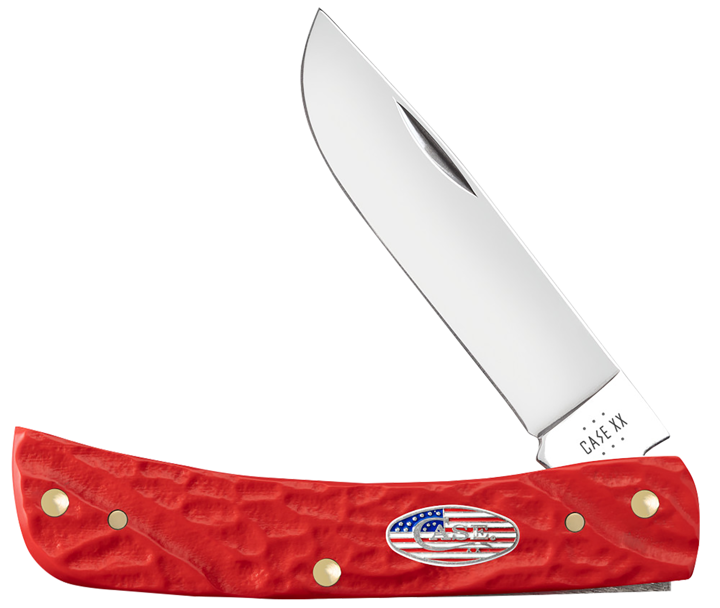 Case 39968 Sod Buster Jr. 2.80" Folding Skinner Plain Mirror Polished Stainless Steel Blade Red Jigged Synthetic Handle