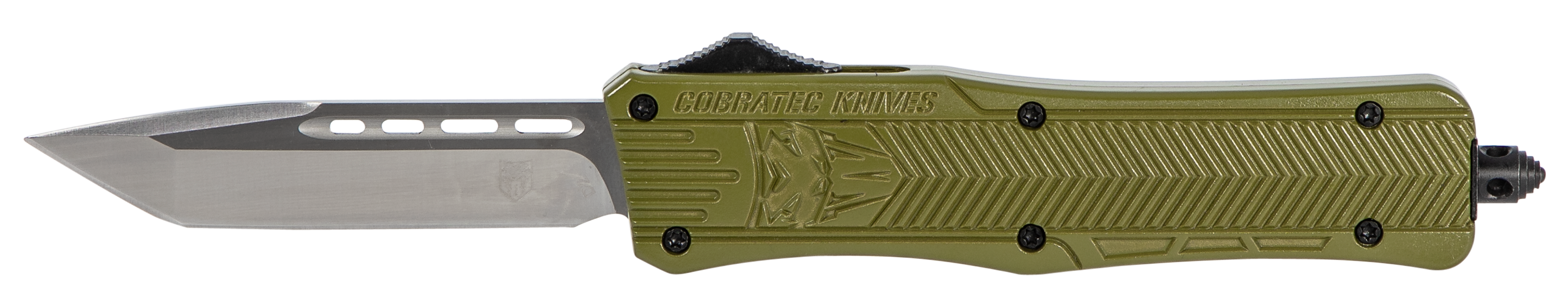 CobraTec Knives MODCTK1MTNS CTK-1  Medium 3" OTF Tanto Plain D2 Steel Blade/OD Green Aluminum Handle Features Glass Breaker Includes Pocket Clip