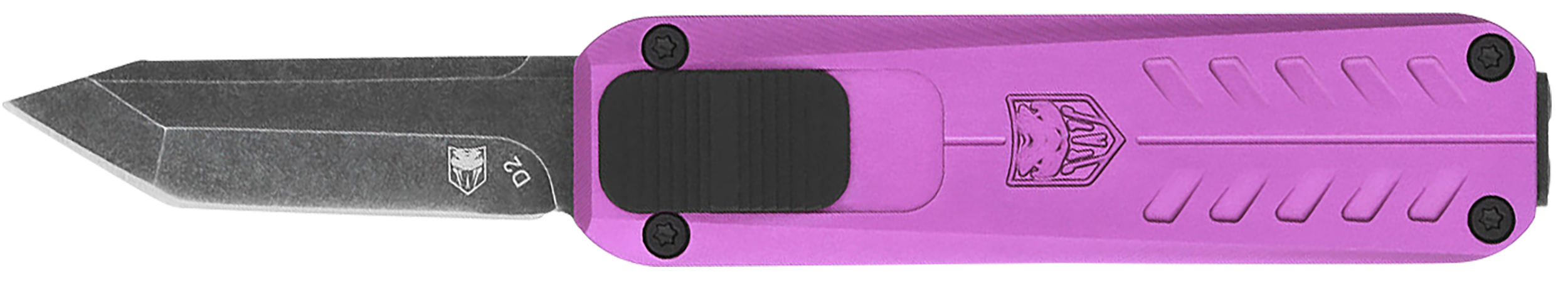 CobraTec Knives CALI929TBPURTNS California 929TB 1.75" OTF Tanto Plain Stonewashed D2 Steel Blade/ Purple Anodized Aluminum Handle Includes Pocket Clip/Pouch