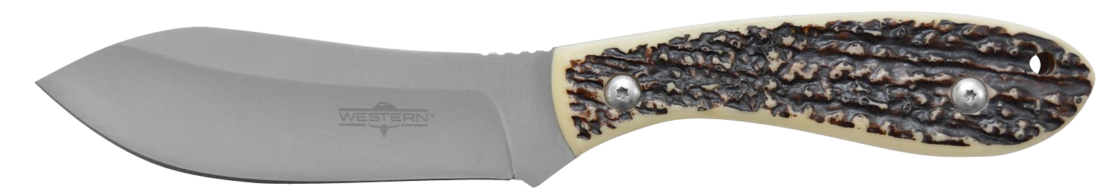 Camillus 19162 Western Crosstrail 4.25" Fixed Clip Point Plain Silver 420 Steel Titanium Bonded Blade, Stag/Antler Delrin Handle, Includes Belt Loop/Sheath