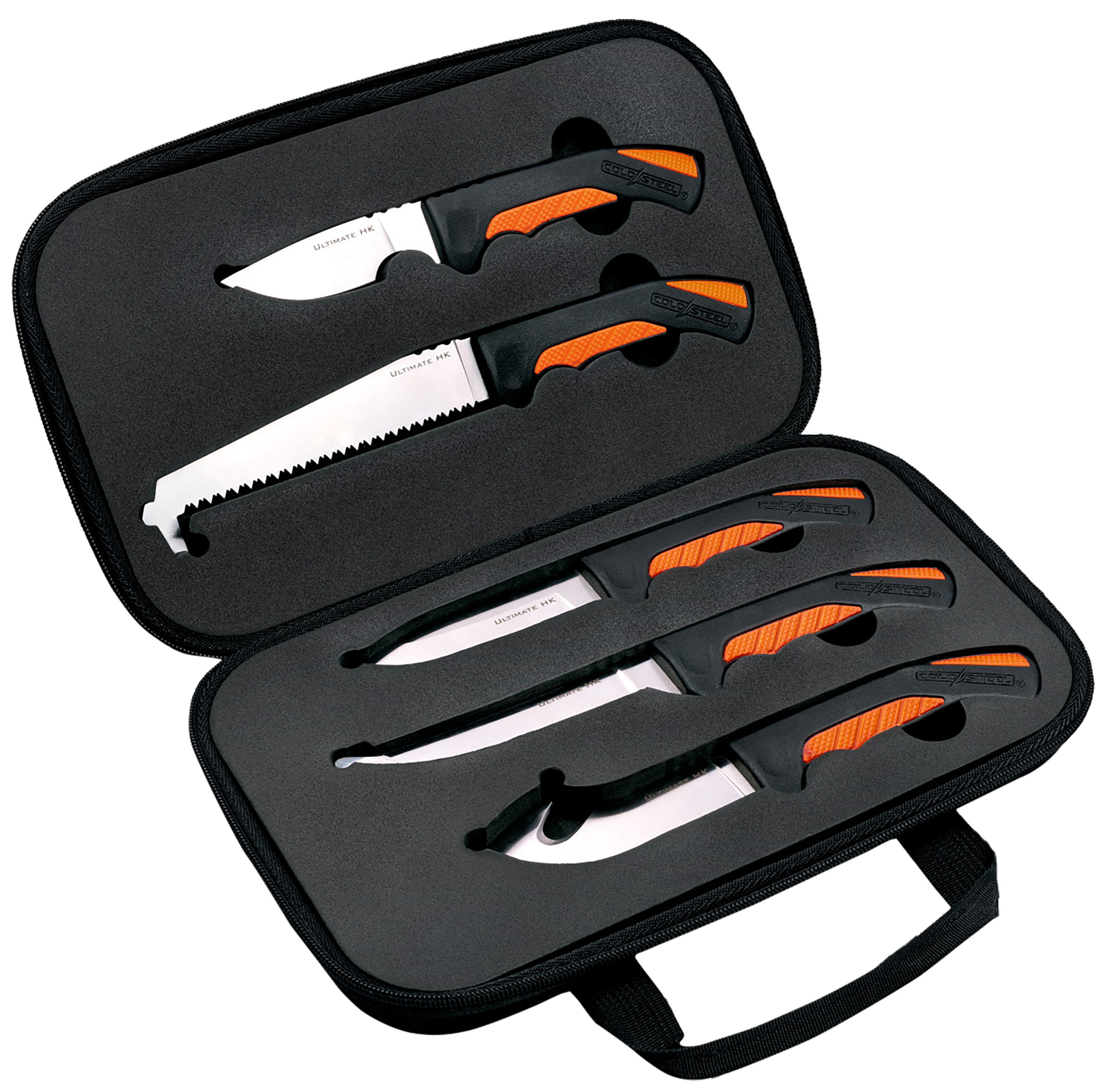 Cold Steel CSFXFLDKIT Hunting Kit  Includes Caper Blade, Skinning Blade w/Gut Hook, General Purpose Blade, Boning blade, Bone Saw, Handle & Case