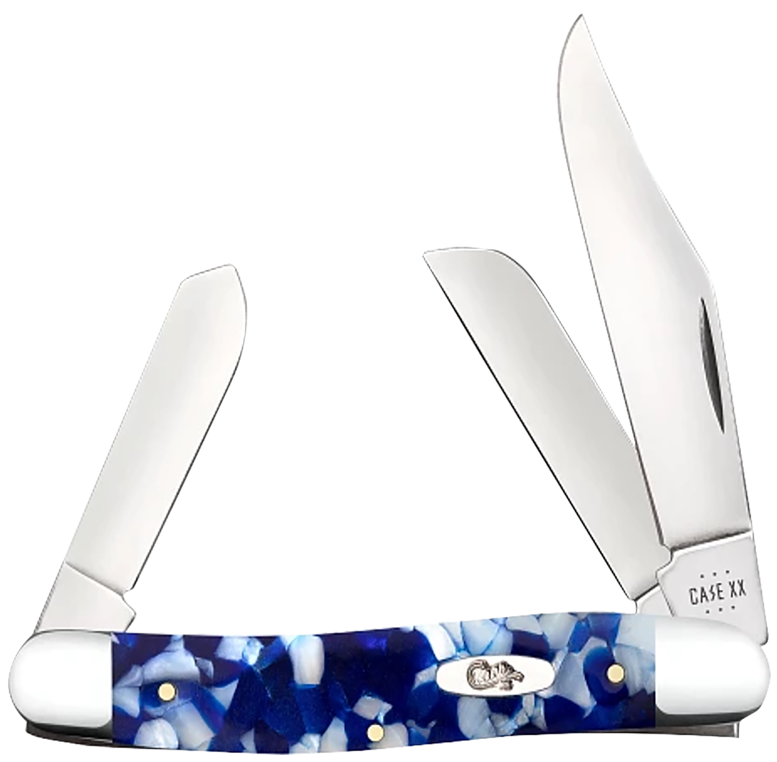 Case 50723 Peanut  Folding Clip Point/Pen Plain Mirror Polished Tru-Sharp SS Blade/ Blue Crackle Kirinite Handle