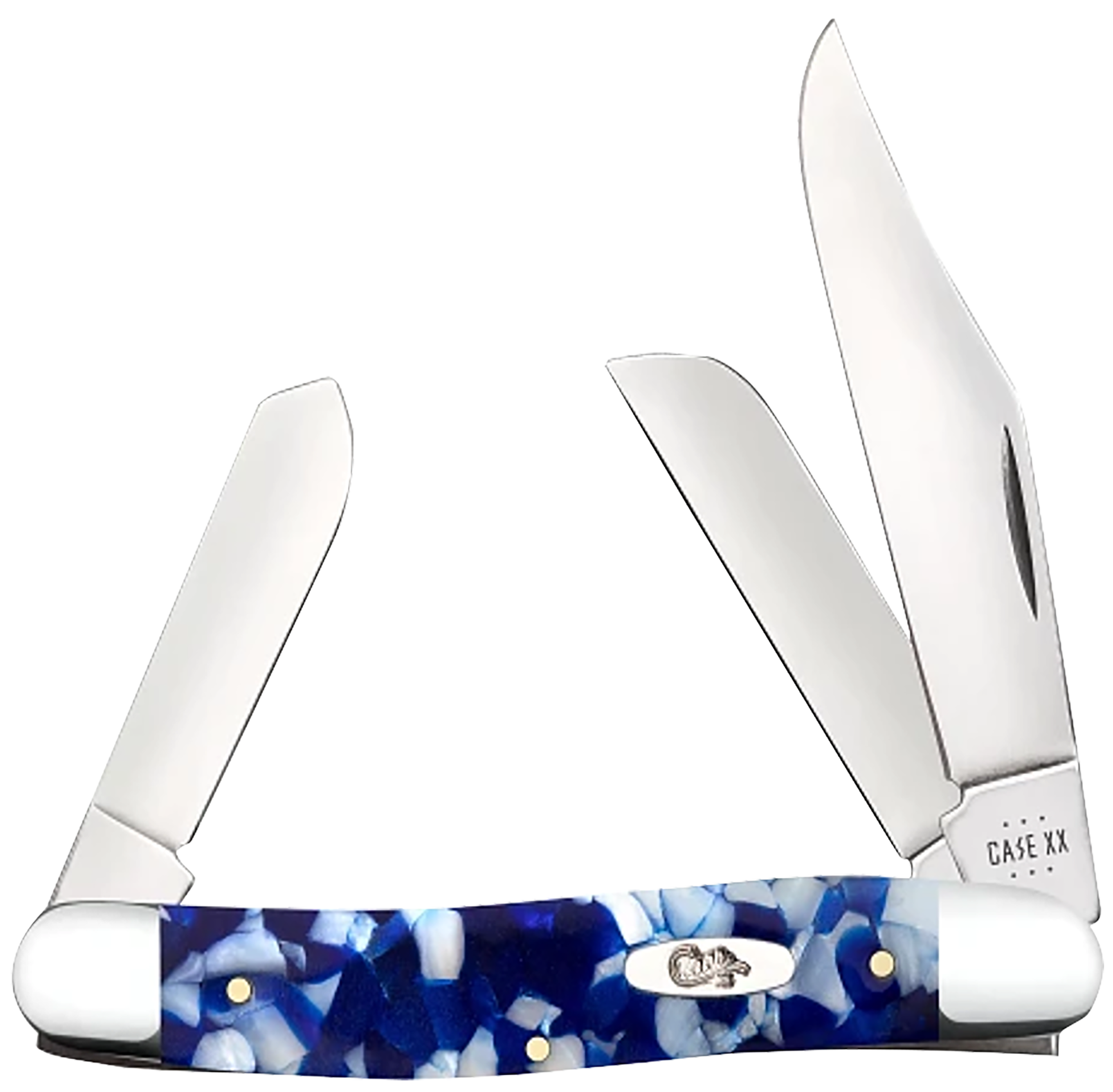 Case 50727 Razor  Folding Clip Point/Spey Plain Mirror Polished Tru-Sharp SS Blade/ Blue Crackle Kirinite Handle