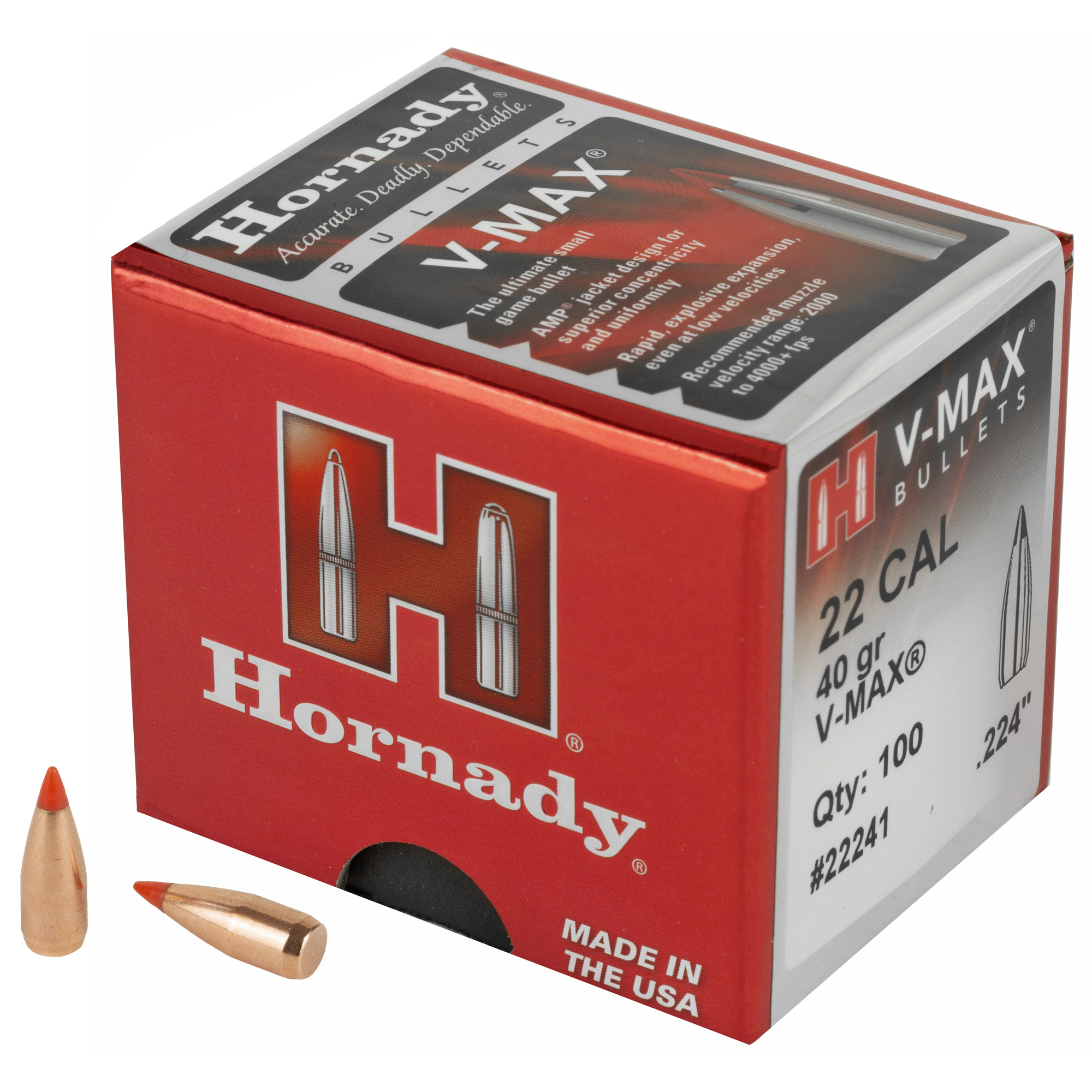 Hornady V-MAX Bullets .22 cal .224" 40 gr V-MAXBT 100/ct