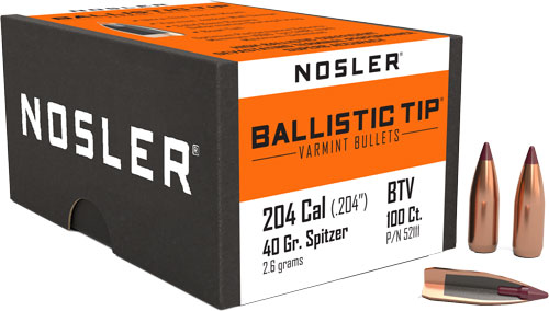 Nosler Ballistic Tip Varmint Bullets .204 cal .204" 40 gr SPITZ 100/ct