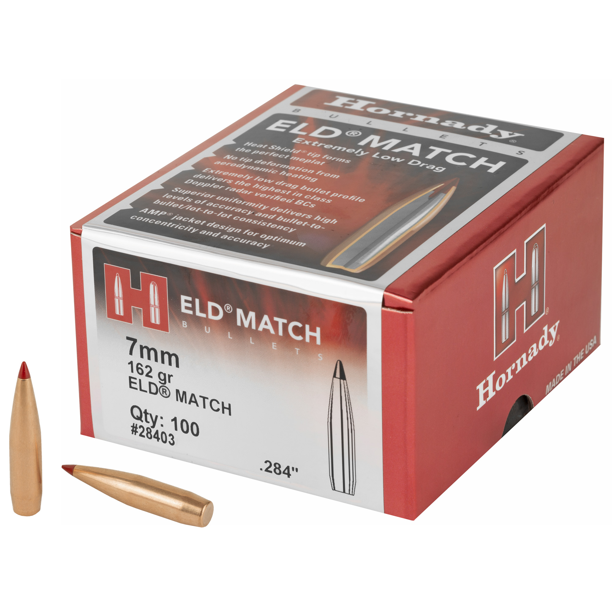 Hornady ELD Match Bullets with Heat Shield 7mm .284" 162 gr ELD MATCH 100/Box