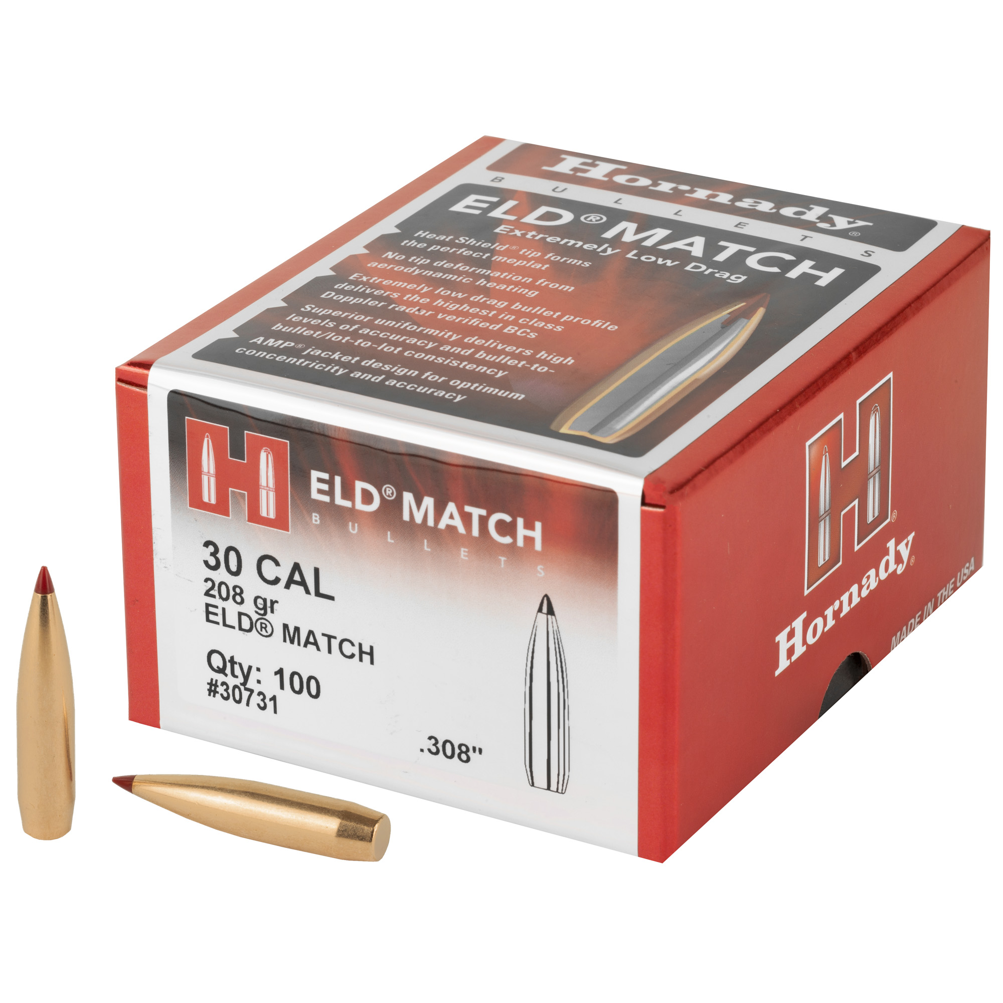 Hornady ELD Match Bullets with Heat Shield .30 cal .308" 208 gr 100/Box