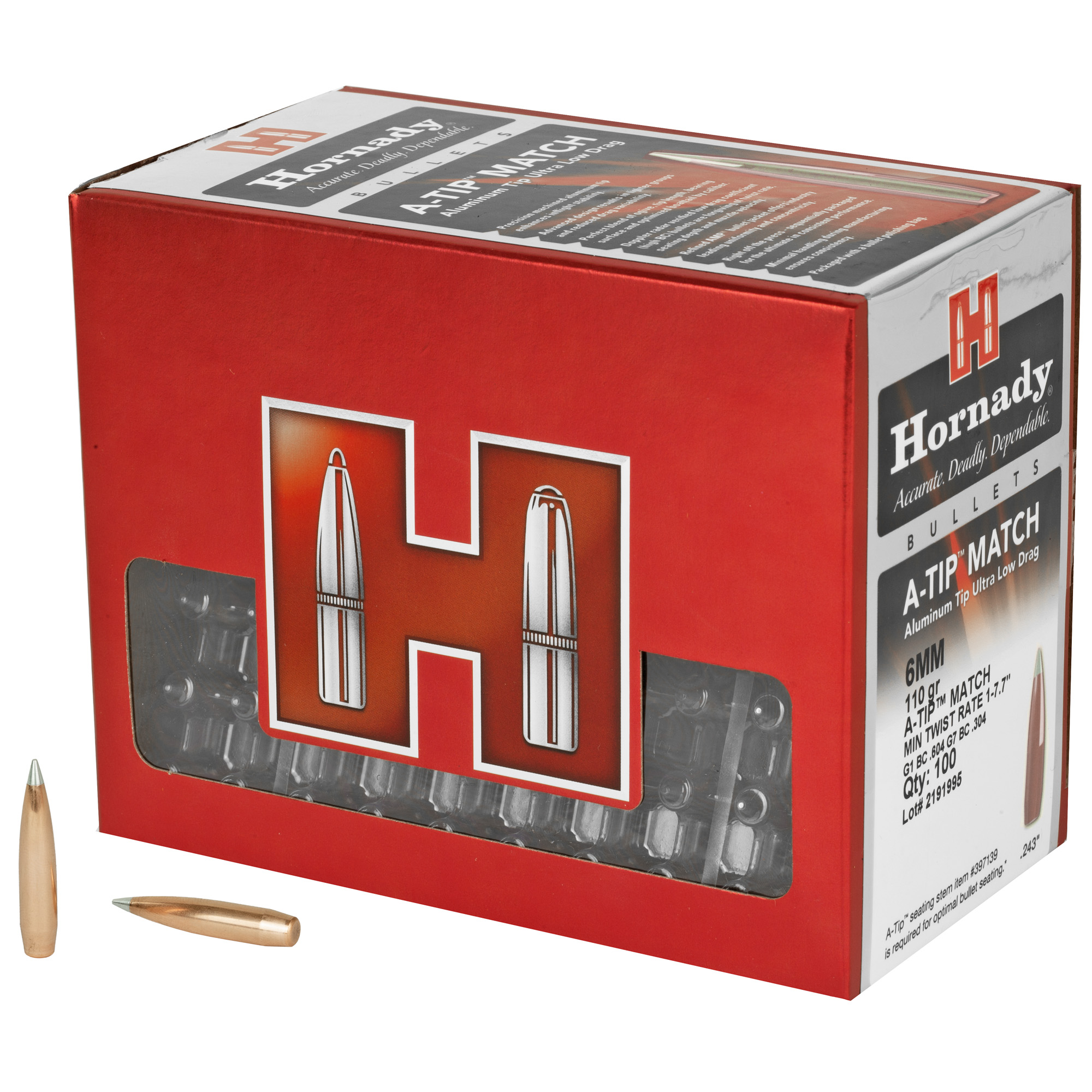 Hornady Aluminum Rifle Bullets 6mm .243" 110 gr A-Tip Match 100/ct