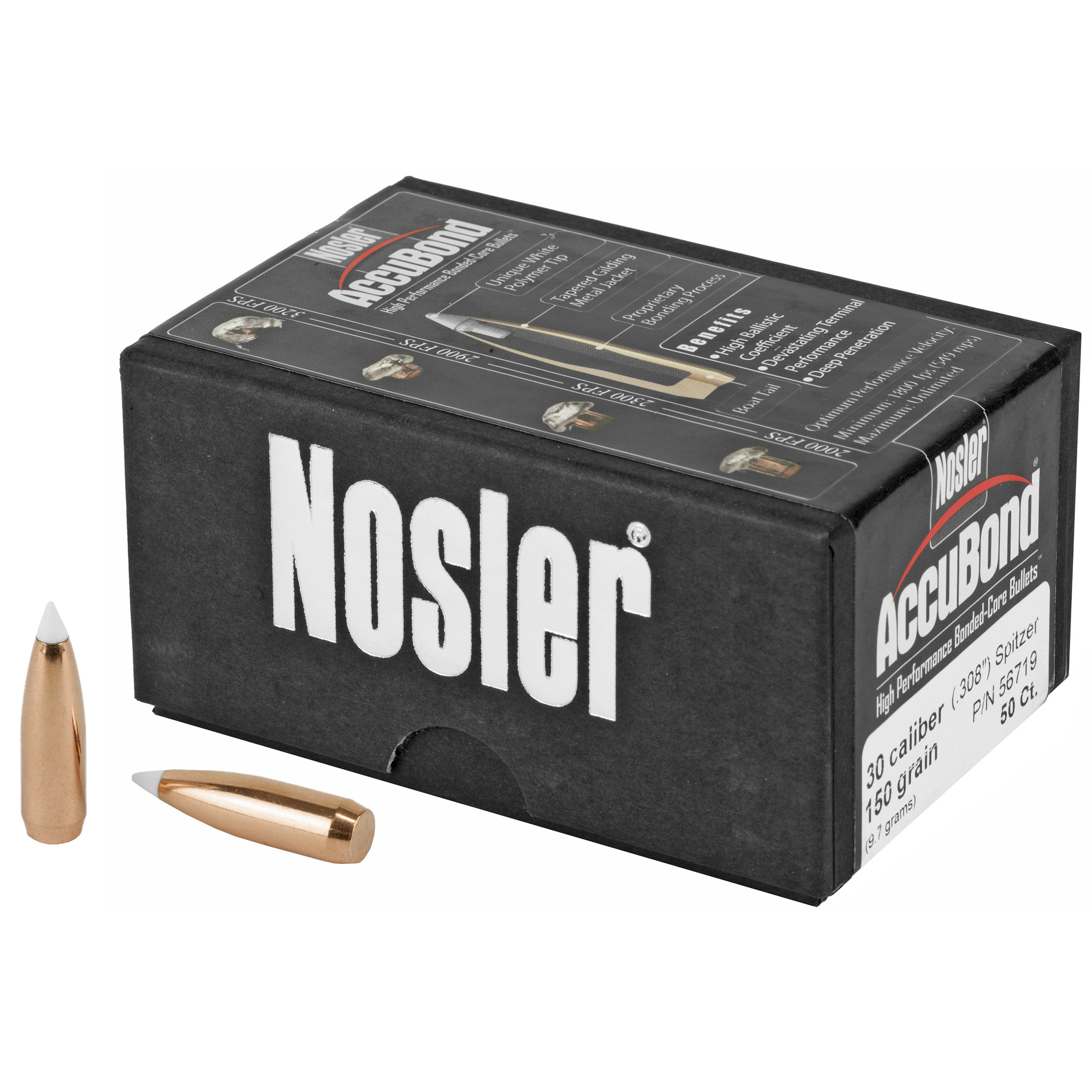 Nosler AccuBond .30 Cal 150 gr Spitzer Point Bullets 50 pk