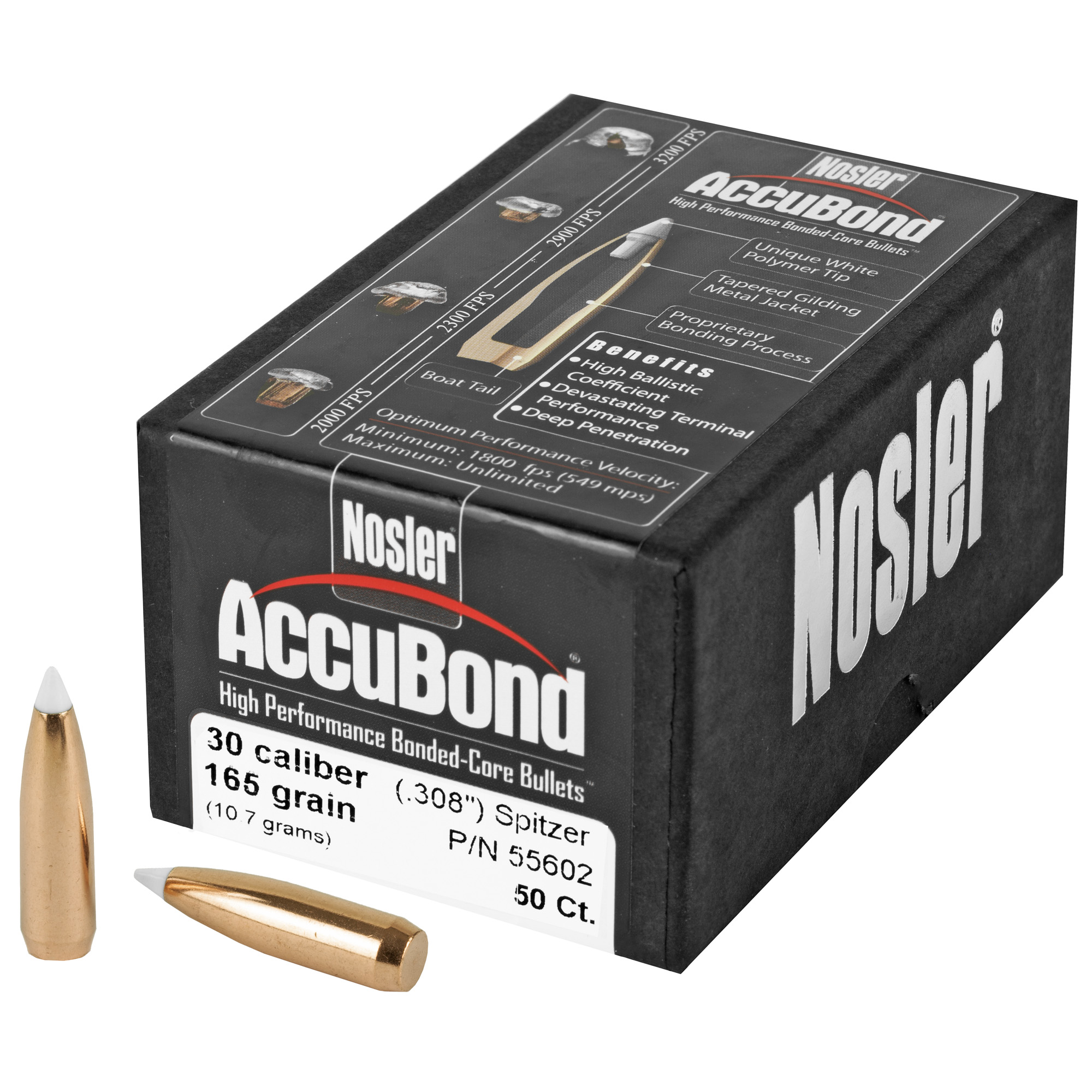 Nosler AccuBond Bullets .30 cal .308 165 gr SBT-ACB 50/ct