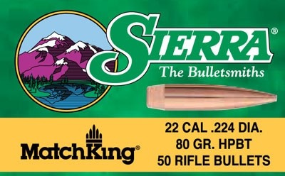 Sierra MatchKing Long Range Specialty Bullets .22 cal 80 gr HPBT MATCH 50/ct