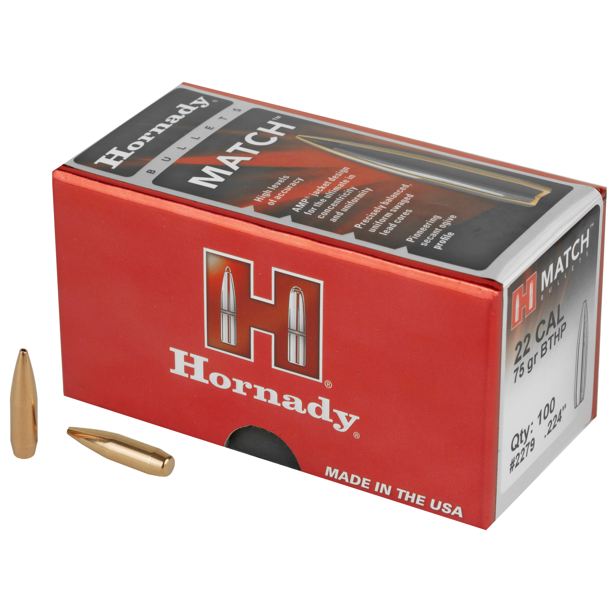 Hornady Match Bullets .22 cal .224" 75 gr BTHP MATCH 100/ct