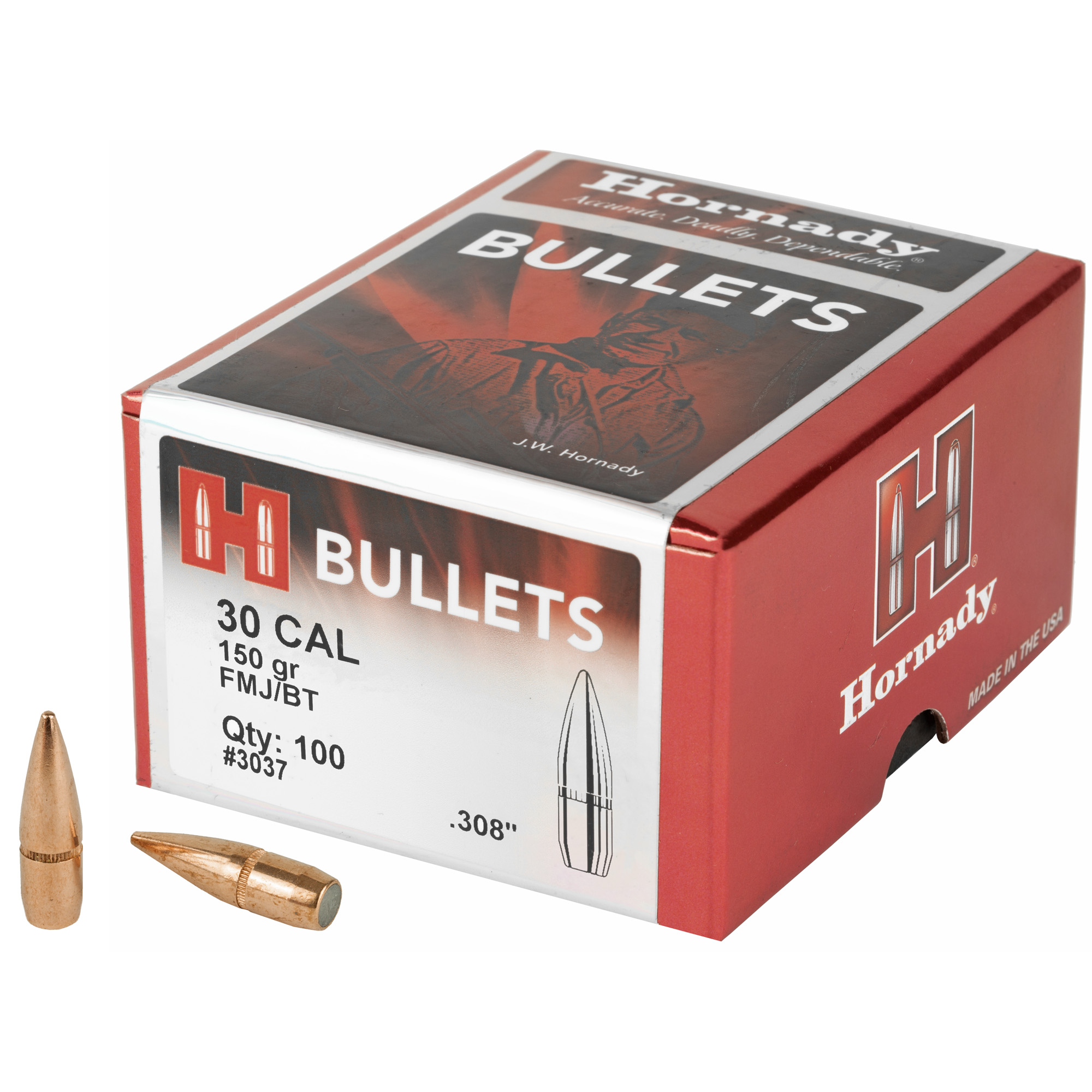 Hornady Traditional & FMJ Bullets .30 cal .308" 150 gr FMJ-BT CANN 100/ct