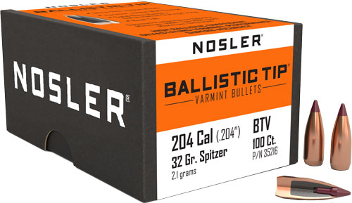 Nosler Ballistic Tip Varmint Bullets .204 cal .204" 32 gr SBT-SB 100/ct