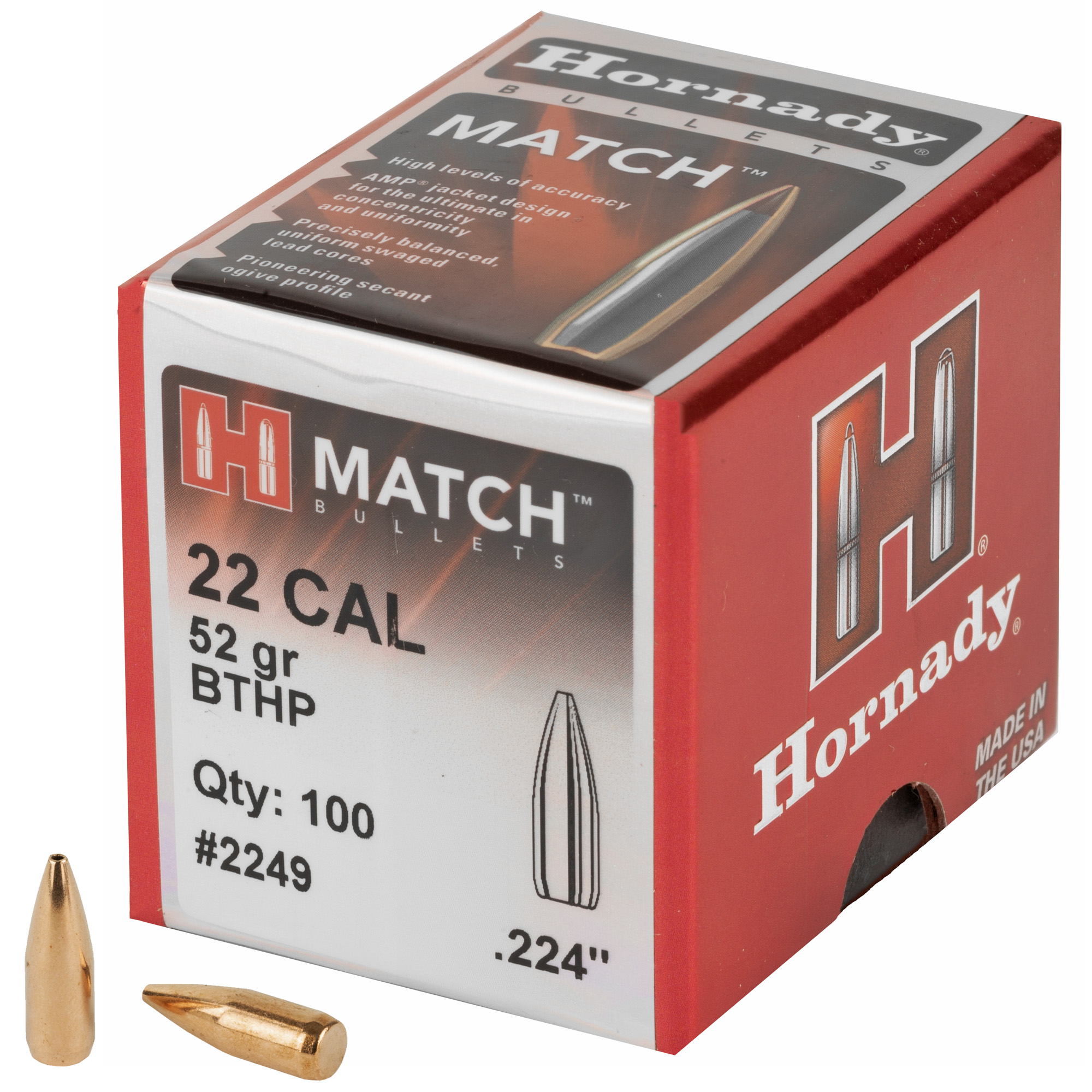 Hornady Match Bullets .22 cal .224" 52 gr BTHP 100/ct