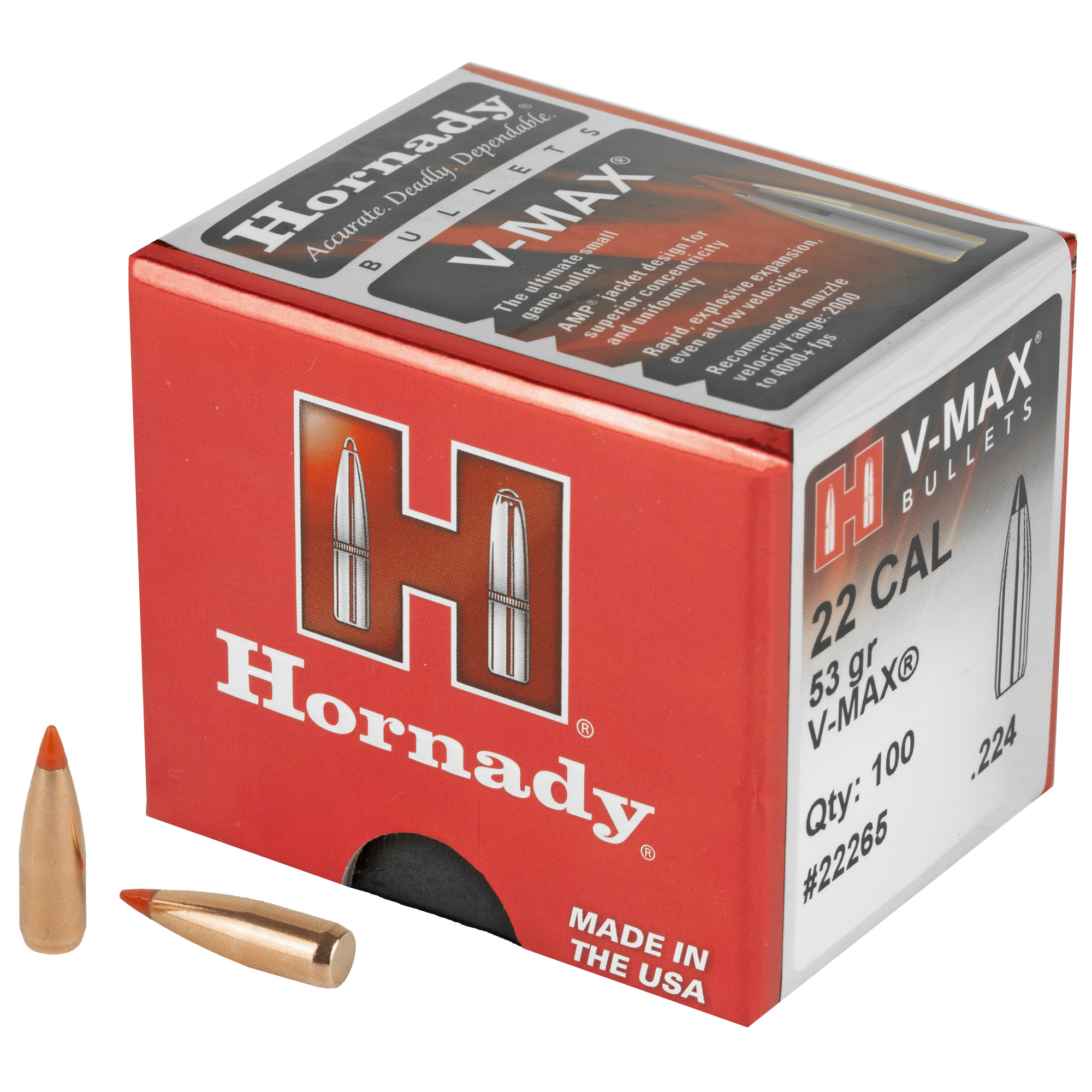 Hornady V-MAX Bullets .22 cal .224" 53 gr V-MAX 100/ct
