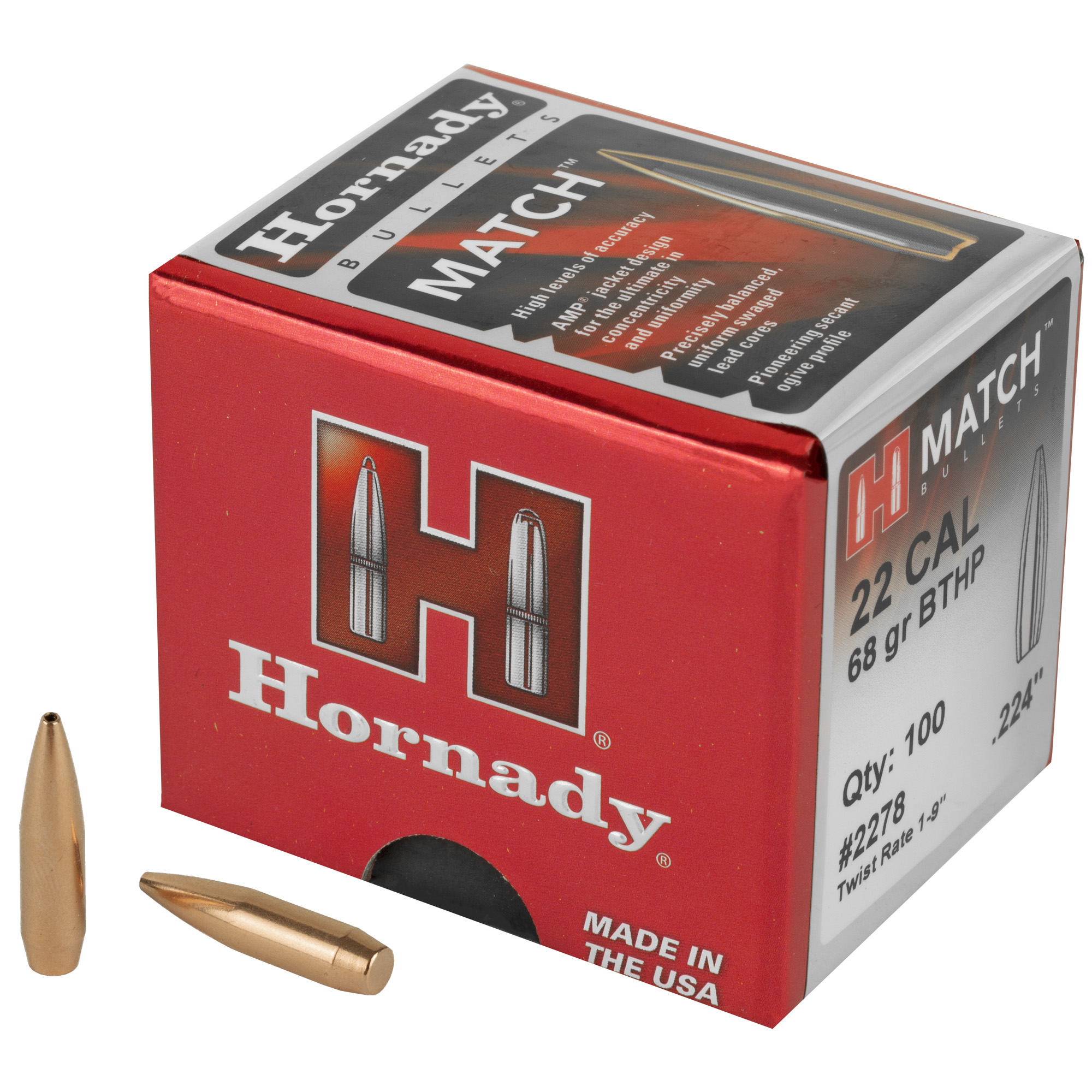 Hornady Match Bullets .22 cal .224" 68 gr BTHP MATCH 100/ct
