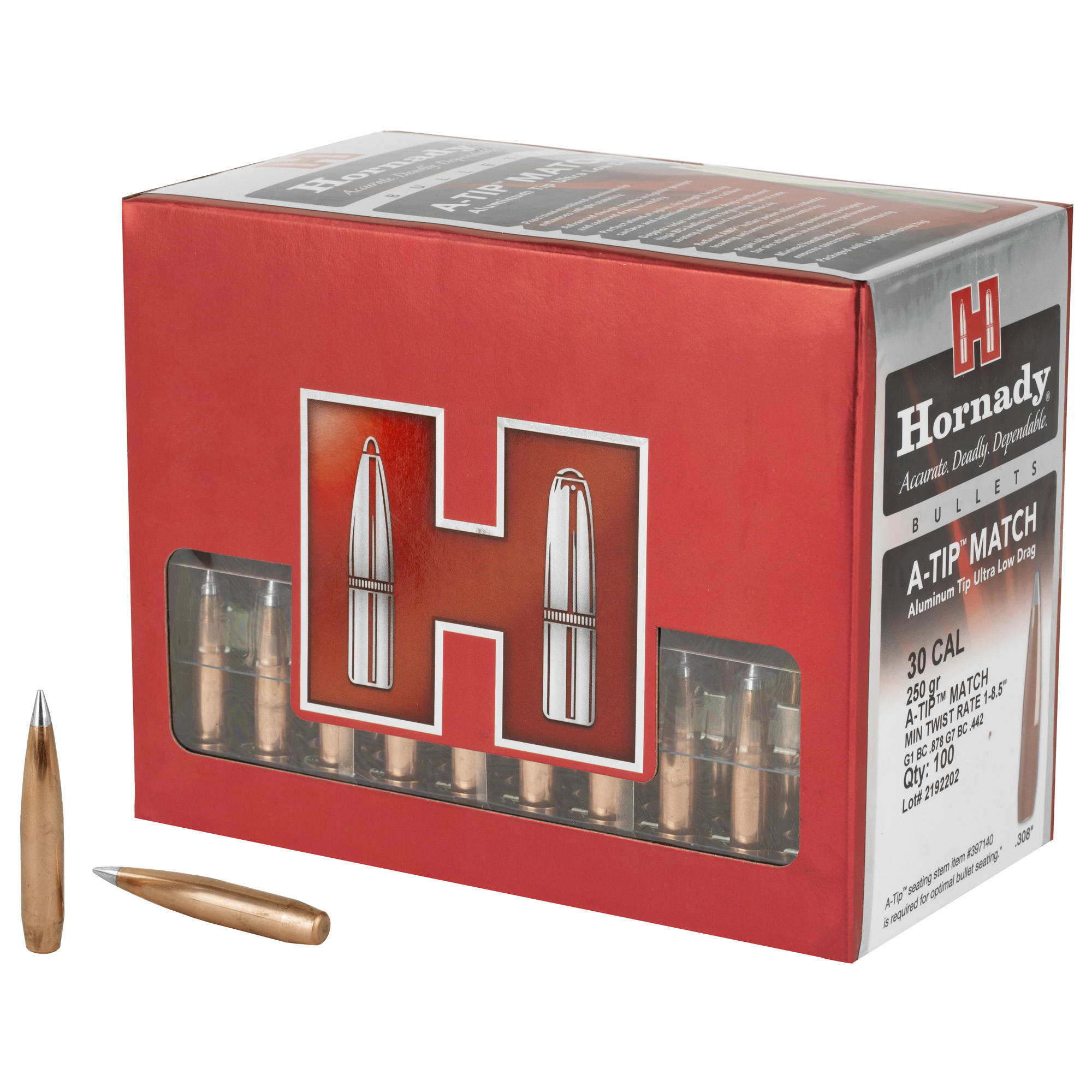 Hornady Rifle Bullets .30 cal .308 250" gr A-Tip Match 100/ct