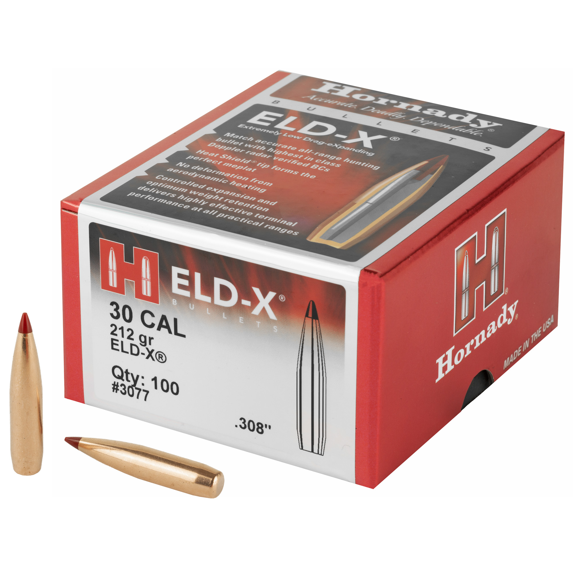 Hornady ELD-X Bullets with Heat Shield Tip .30 cal .308" 212 gr 100/ct
