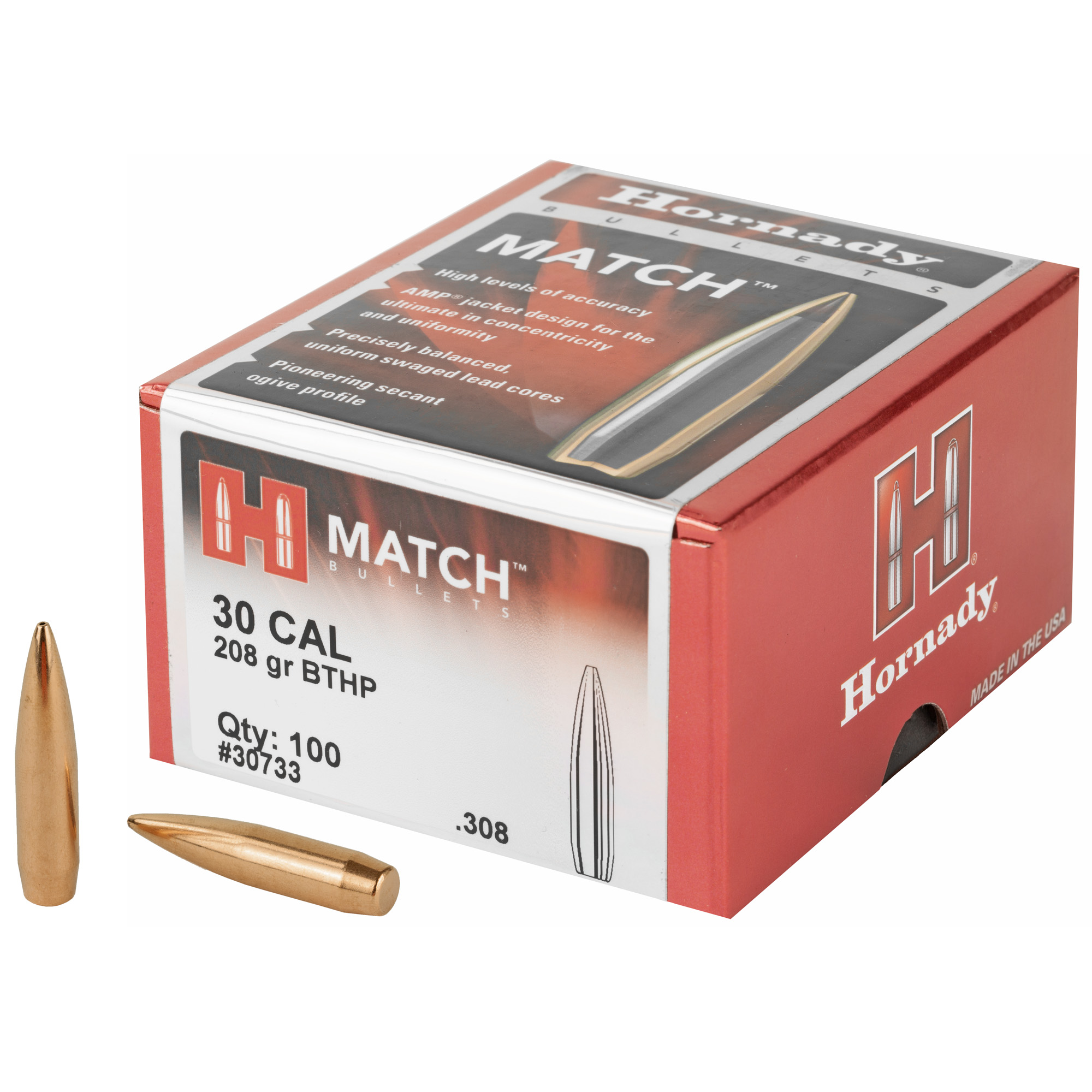 Hornady Match Bullets .30 cal .308" 208 gr BTHP 100/ct