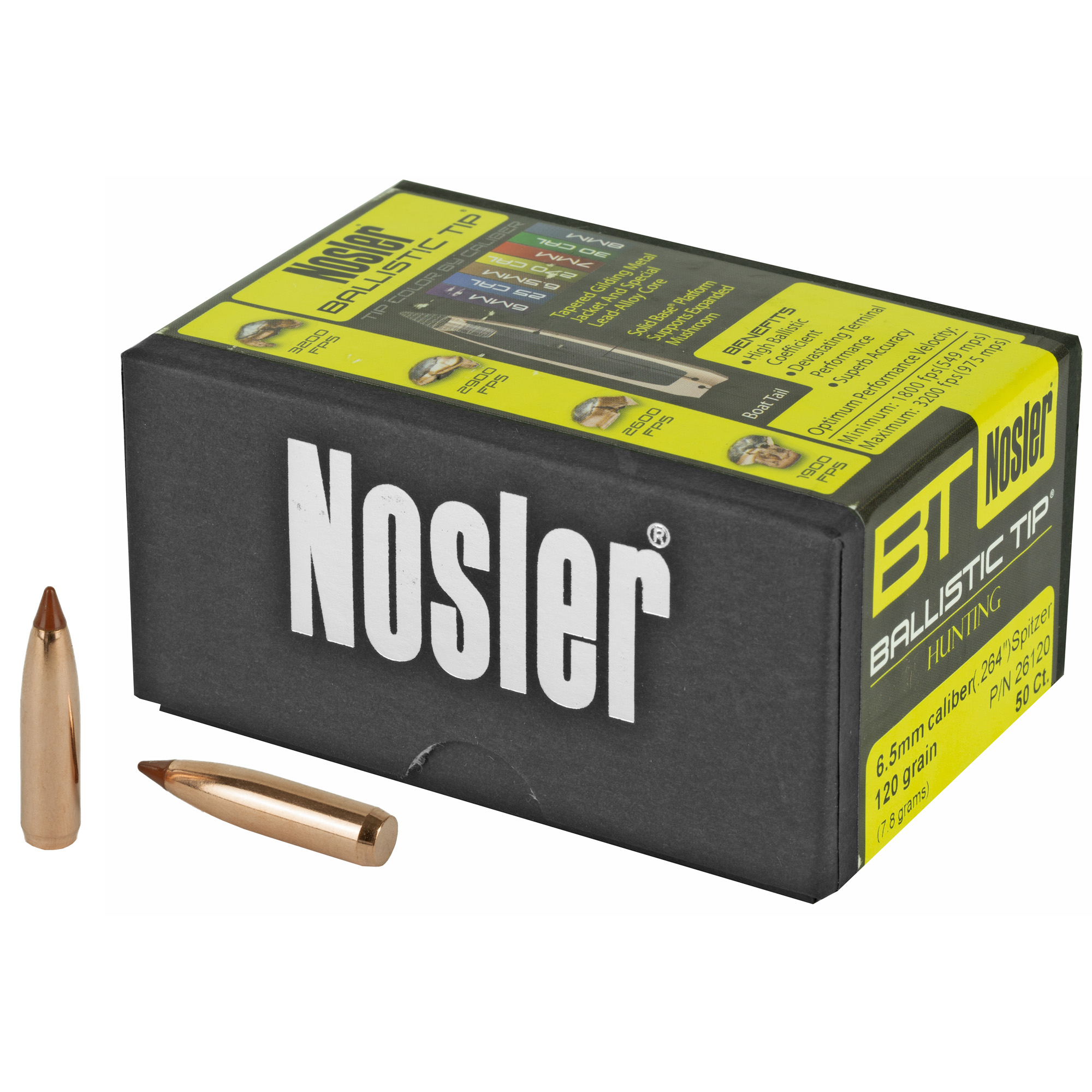 Nosler Ballistic Tip Hunting Bullets 6.5mm .264" 120 gr SBT-BTIP 50/ct