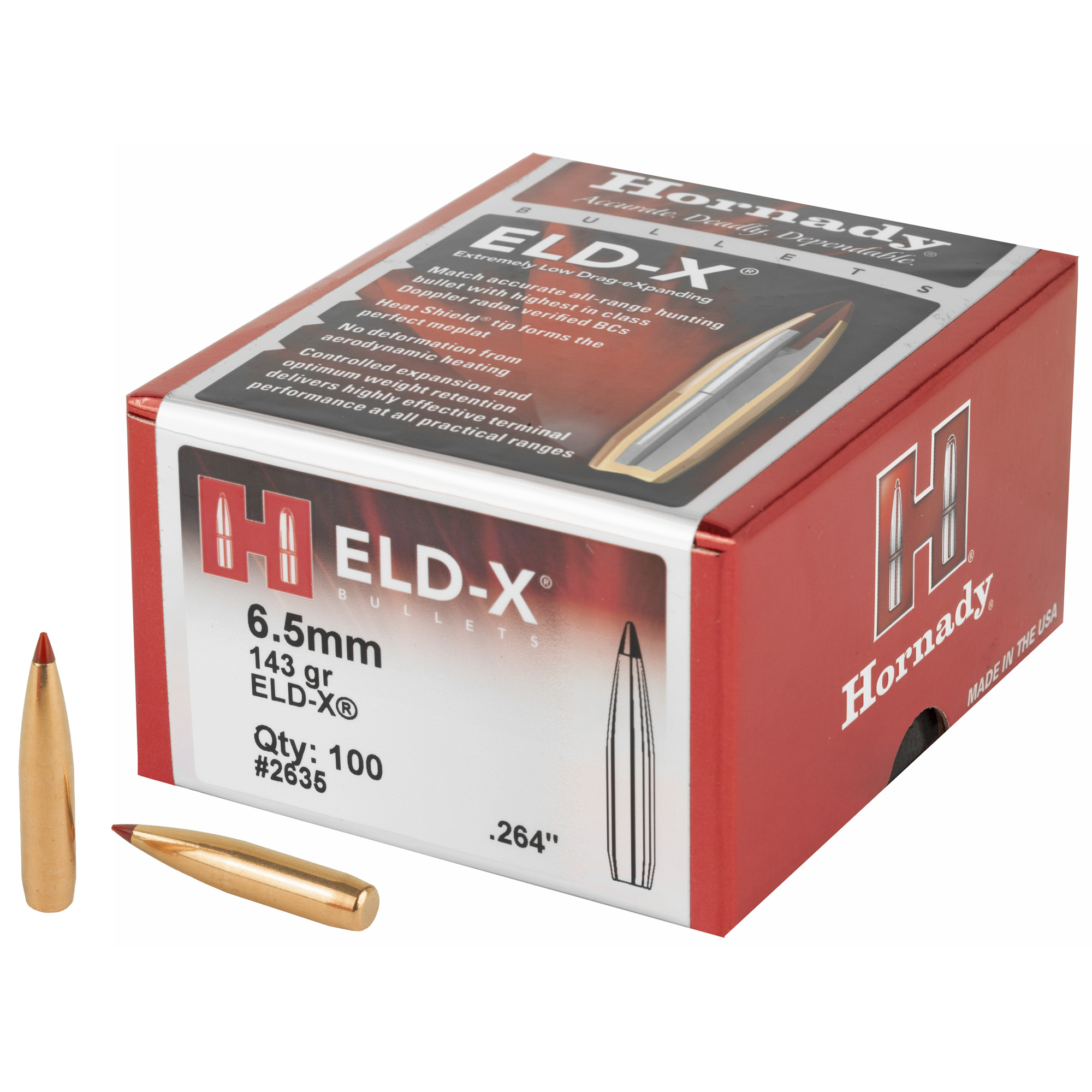 Hornady ELD-X Bullets with Heat Shield Tip 6.5mm .264" 143 gr 100/Box