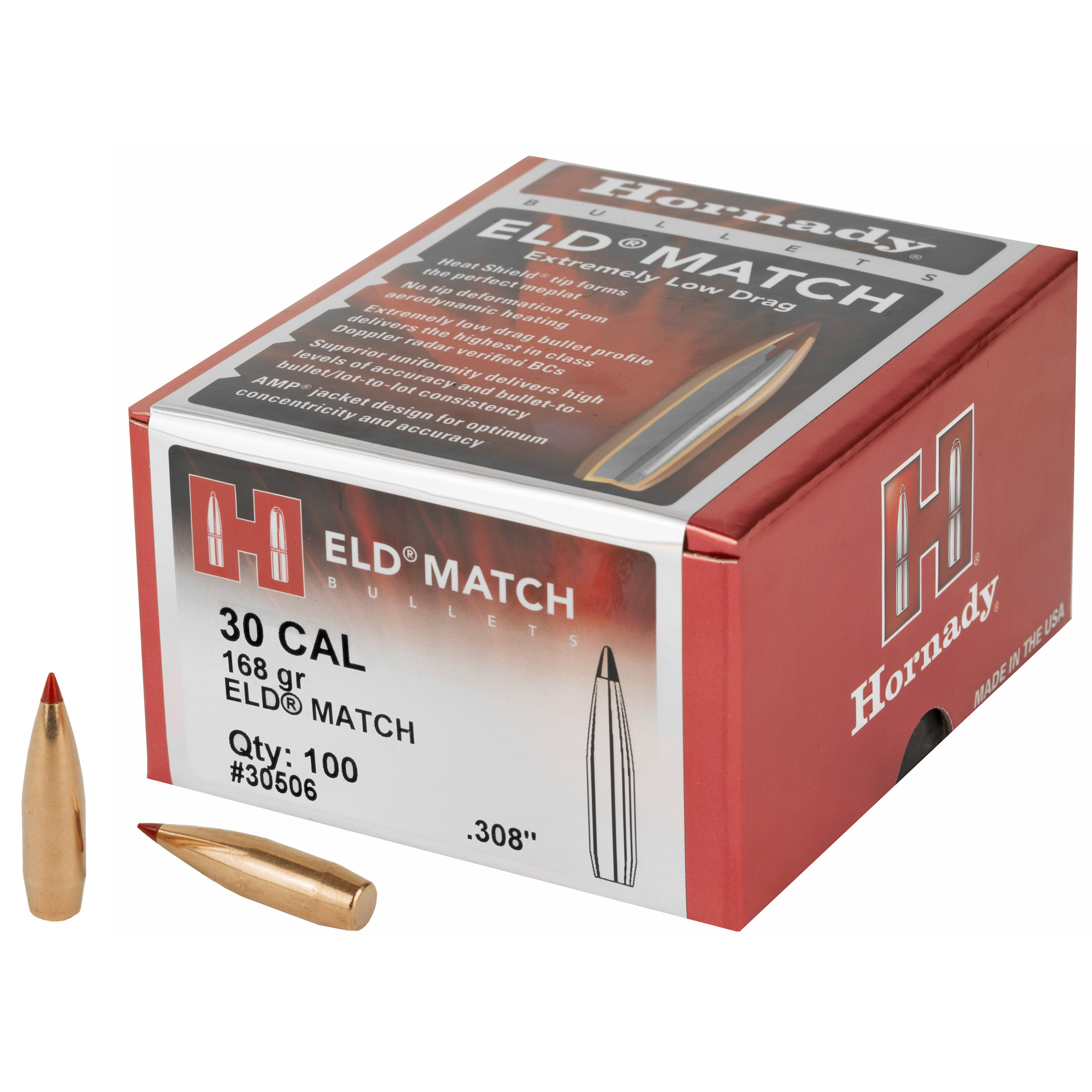 Hornady ELD Match Bullets with Heat Shield .30 cal .308" 168 gr ELD MATCH 100/ct