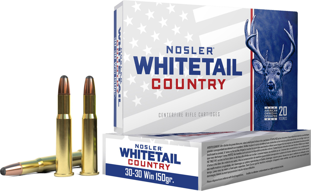 Nosler Whitetail Country 30-30 Winchester Solid Base RN 150 Grain 20 Rounds