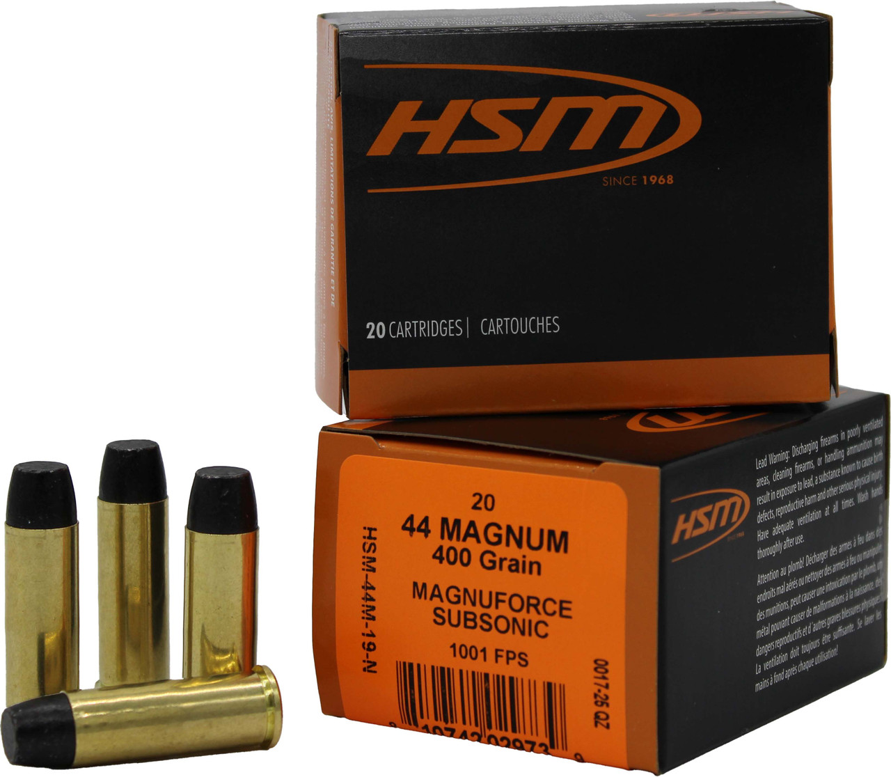 Hsm Subsonic Hi-Tek 44 Magnum HCFN Flat Nose 400 Grain 20 Rounds