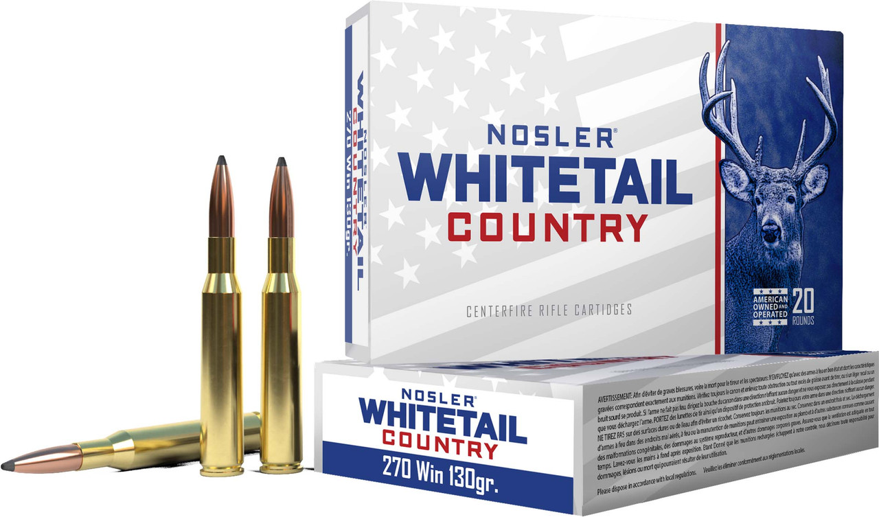 Nosler Whitetail Country 270 Winchester Solid Base Soft Point 130 Grain 20 Rounds