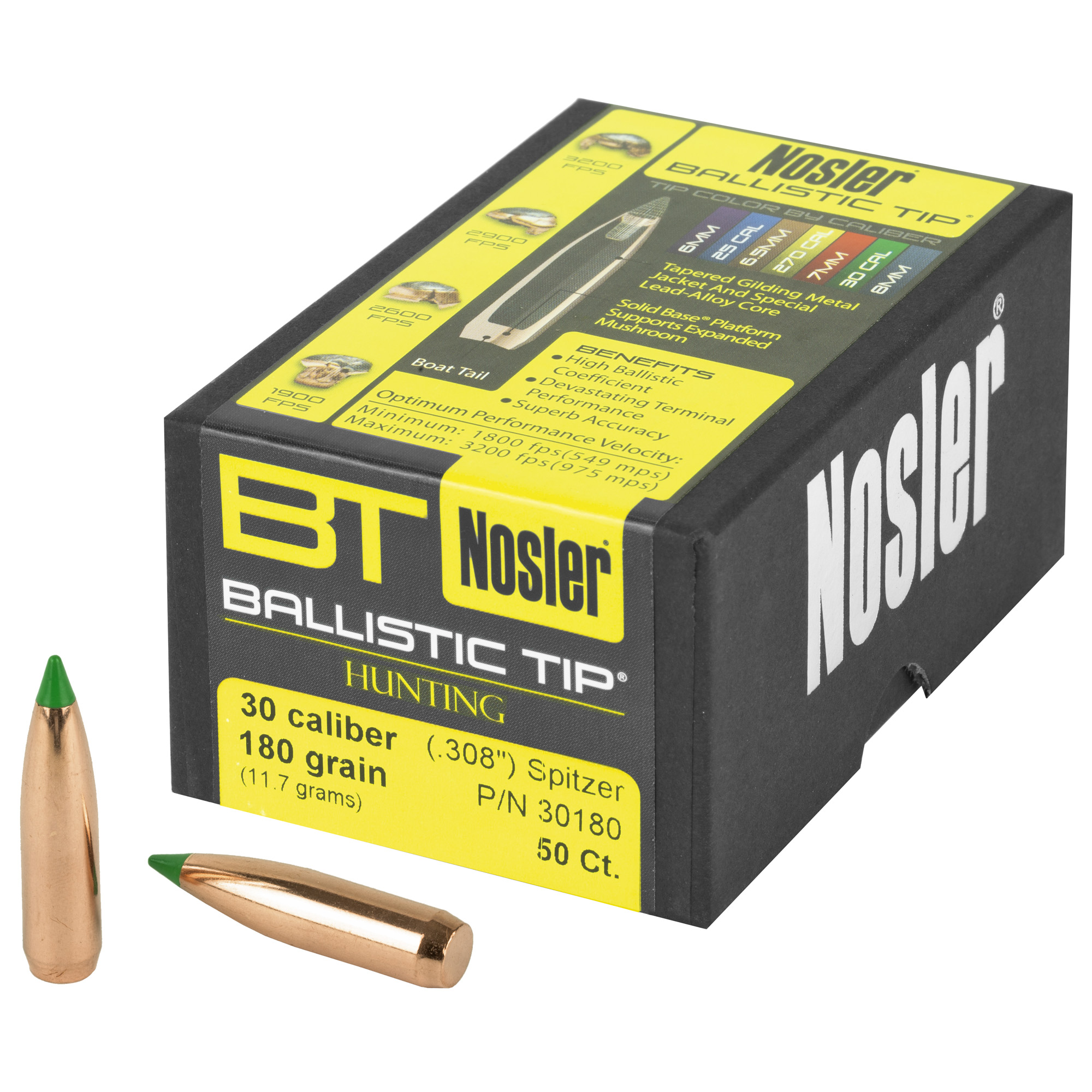 Nosler Ballistic Tip Hunting Bullets .30 cal .308" 180 gr SBT-BTIP 50/ct
