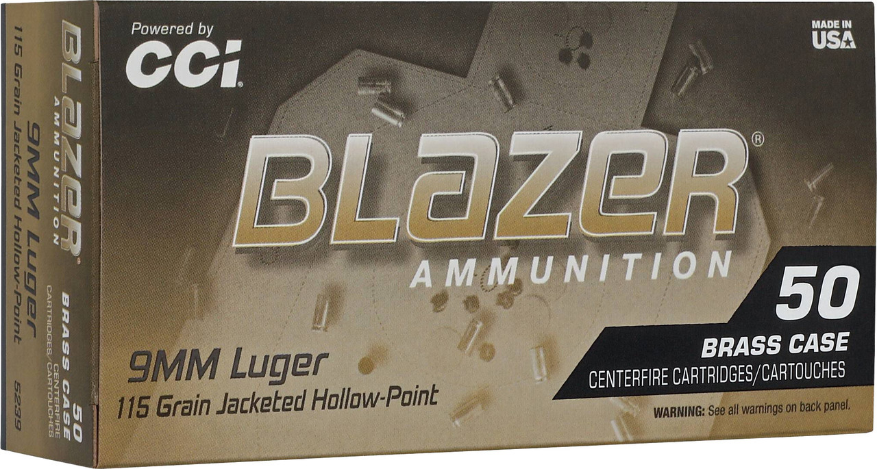 CCI Blazer Brass HP Pistol Ammo 9mm Luger 115gr. JHP 50 rd.