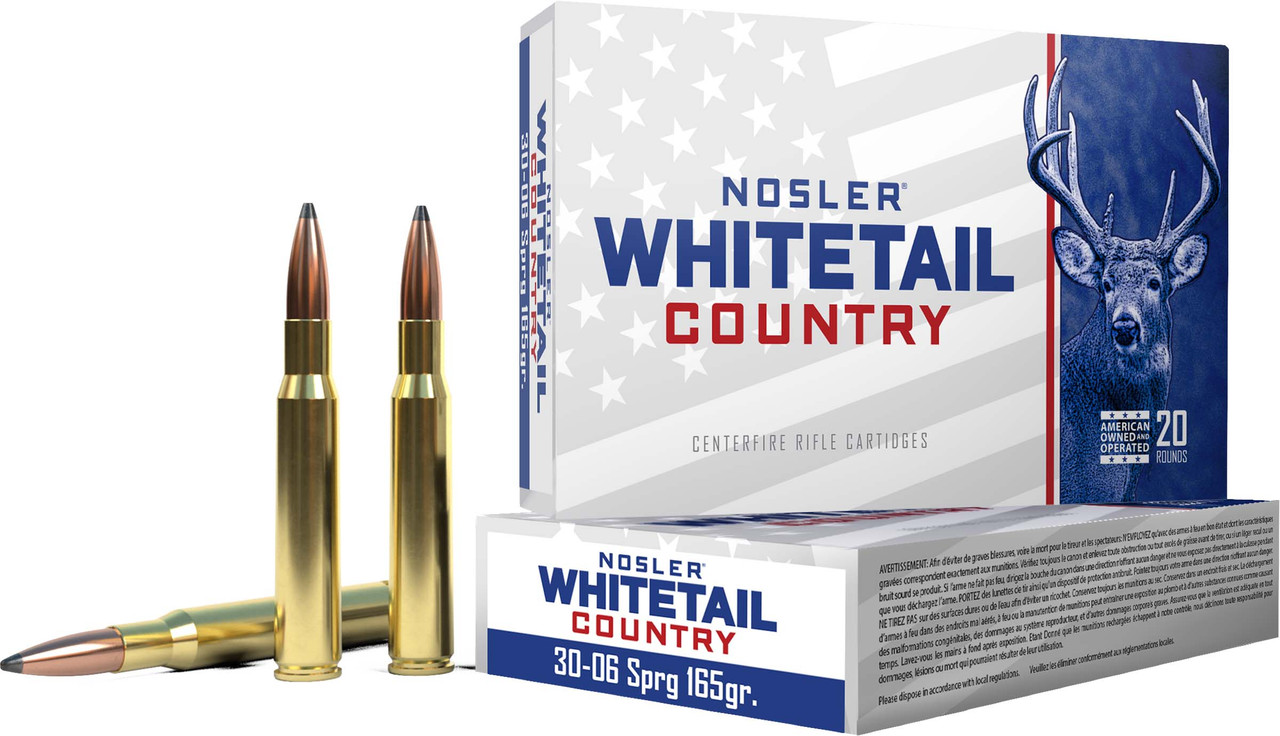 Nosler Whitetail Solid Base 30-06 Springfield Boat Tail 165 Grain 20 Rounds