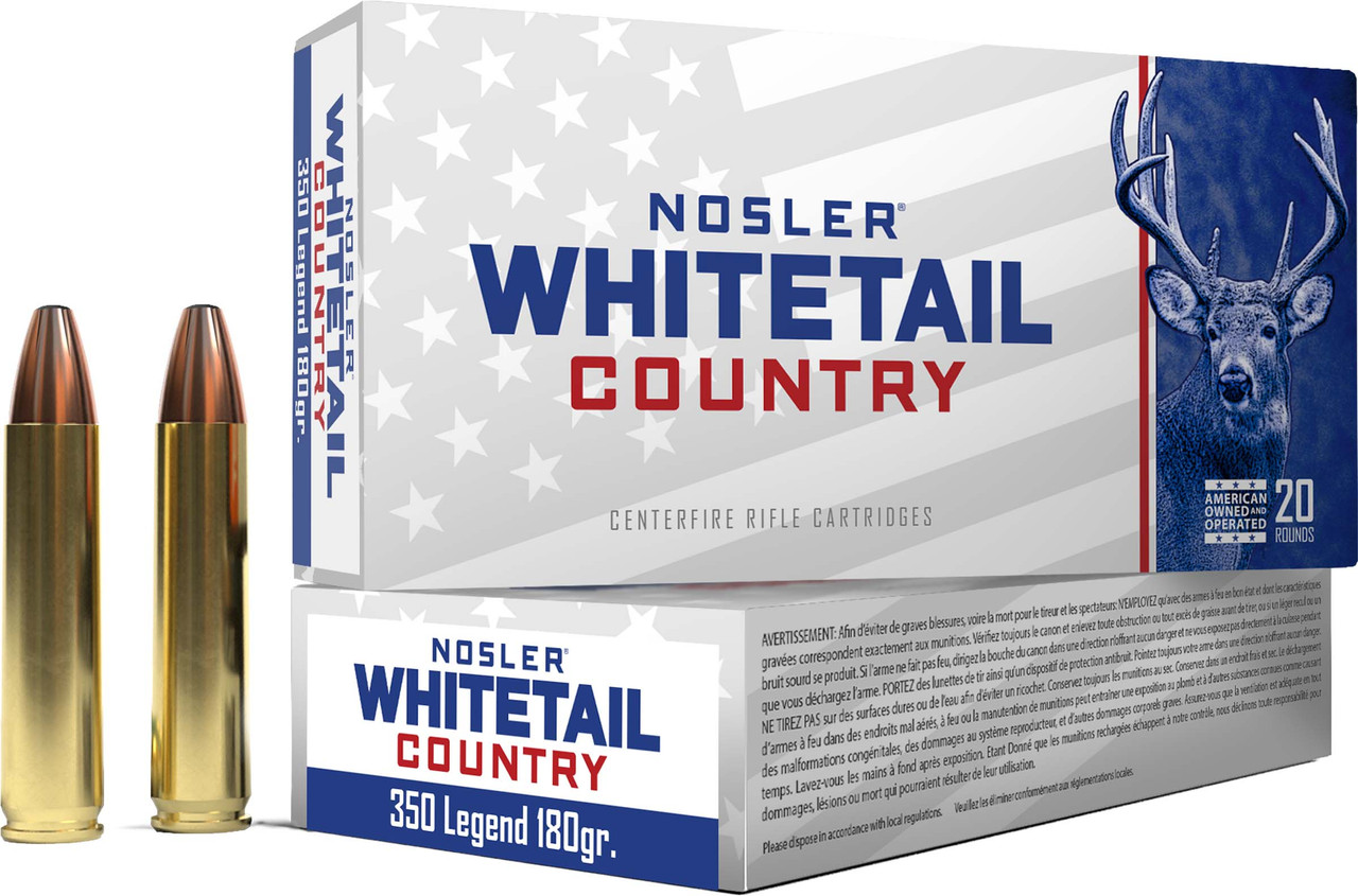 Nosler Whitetail Country 350 Legend Solid Base 180 Grain 20 Rounds