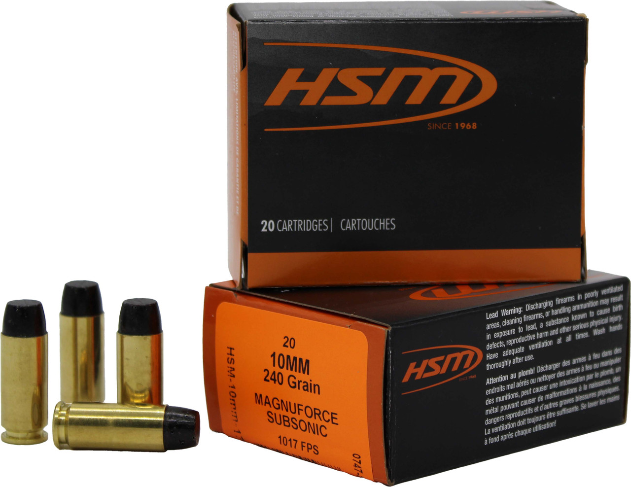 HSM, Subsonic Hitek, 10mm Auto, Hard Cast Flat Nose, 240 Grain, 20 Rounds