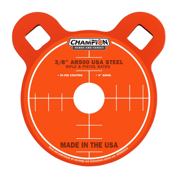 Champion Targets 44902 Center Mass Gong 4" Rifle Gray AR500 Steel Gong 0.38" Thick Hanging