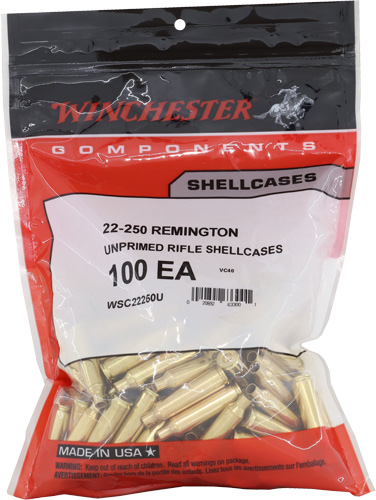 Winchester Unprimed Brass Rifle Cartridge Cases 100/ct .22-250 Rem