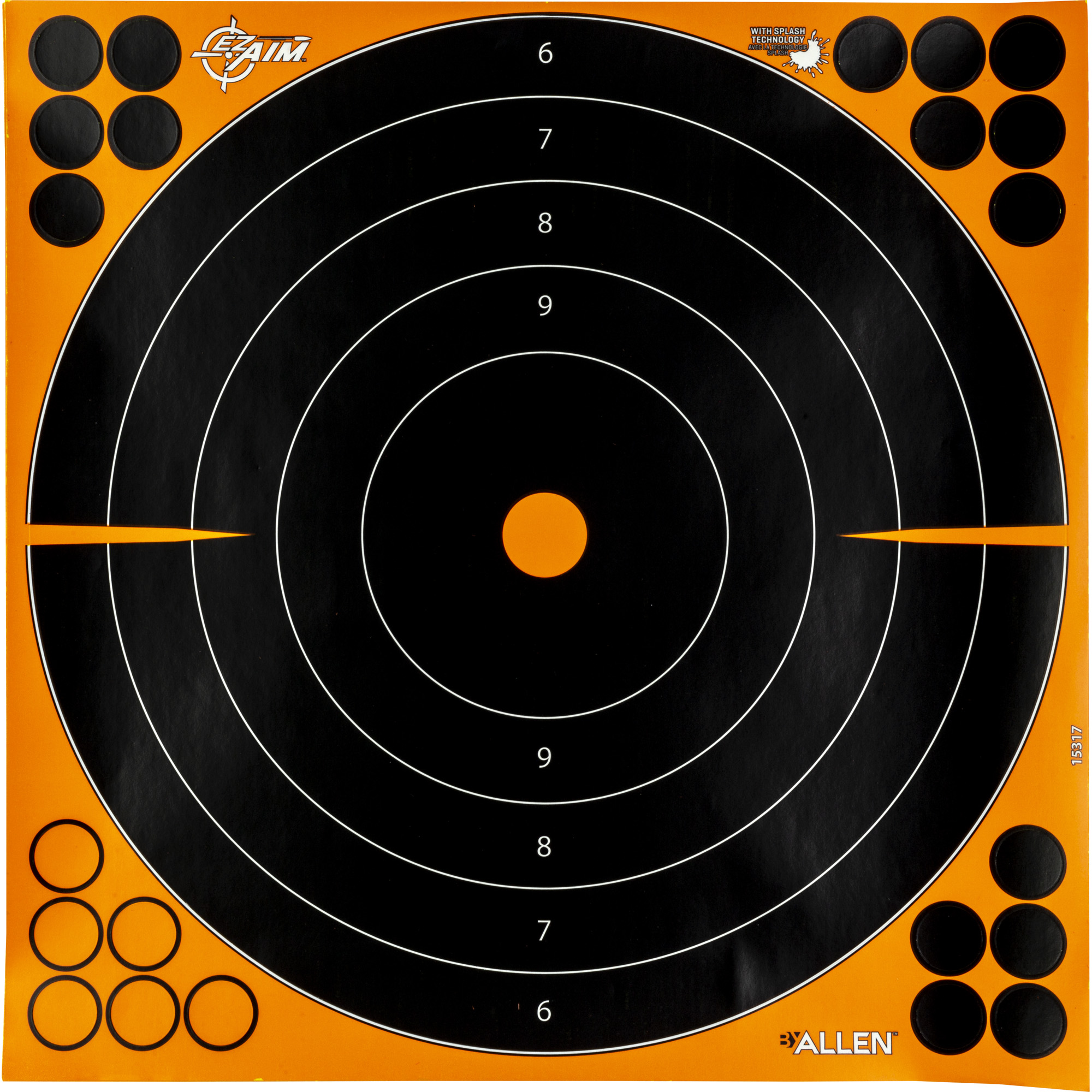 EZ-Aim 1531725 Splash Reactive  Self-Adhesive Paper Black/Orange 12"x12" Bullseye 25 Pack