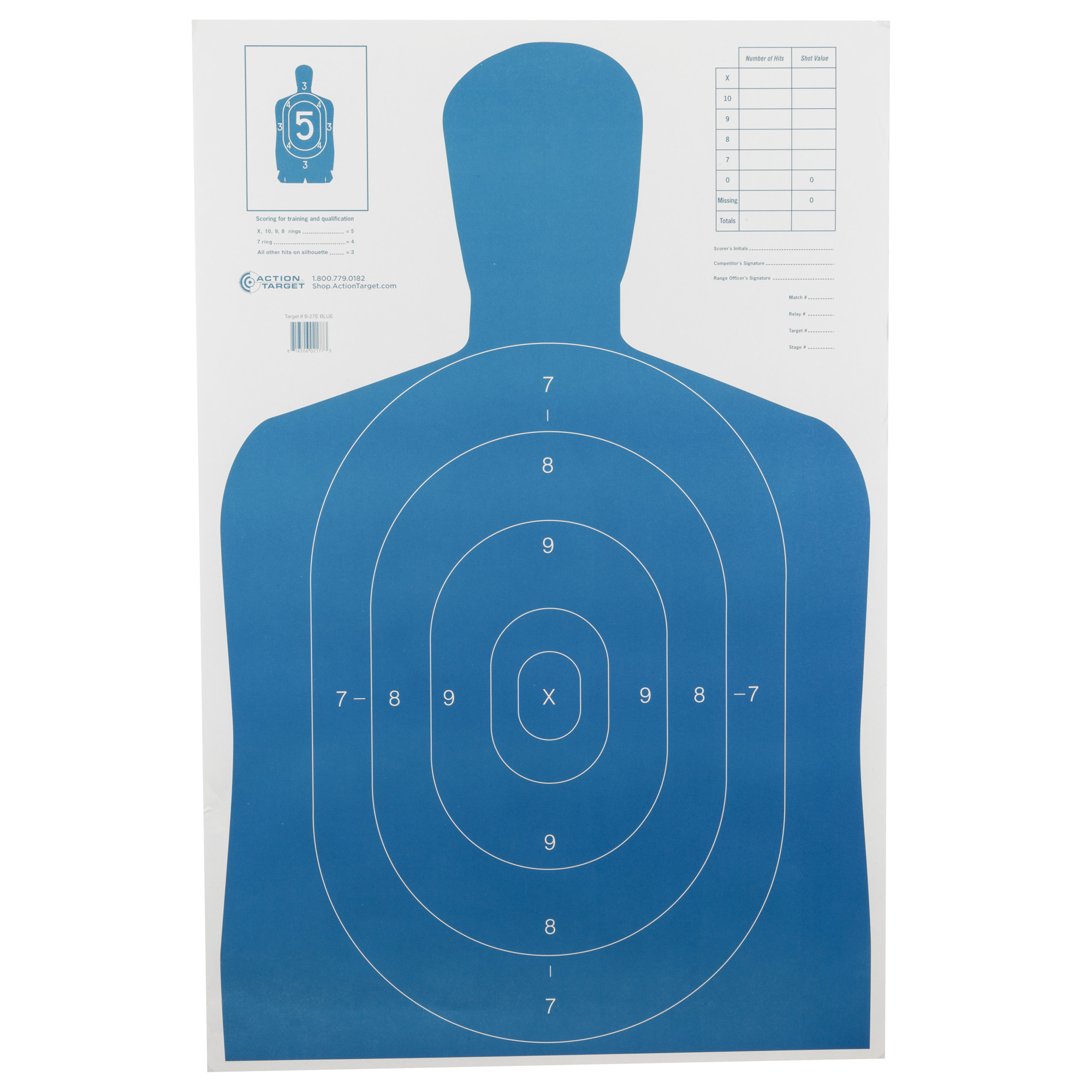 Action Target B27EBLUE100 Qualification Economy Silhouette Paper Hanging 23" x 35" Blue/White 100 Per Box