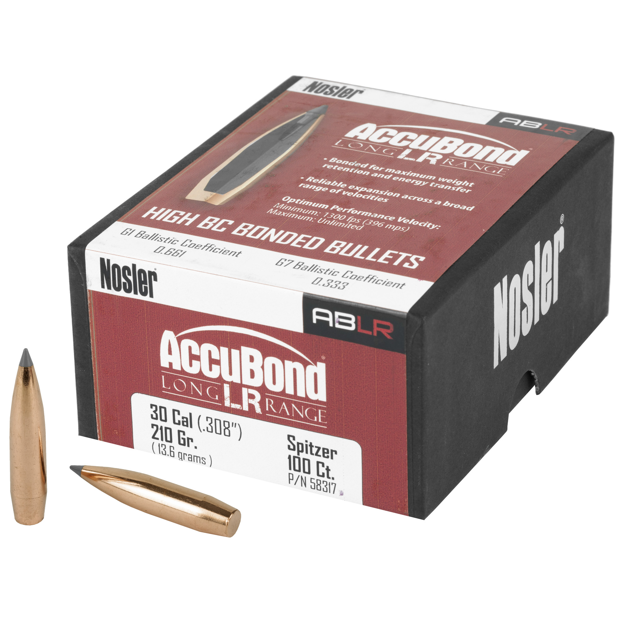 Nosler AccuBond Long Range Bullets .30 Cal. 210 gr. Spitzer Point 100 pk.