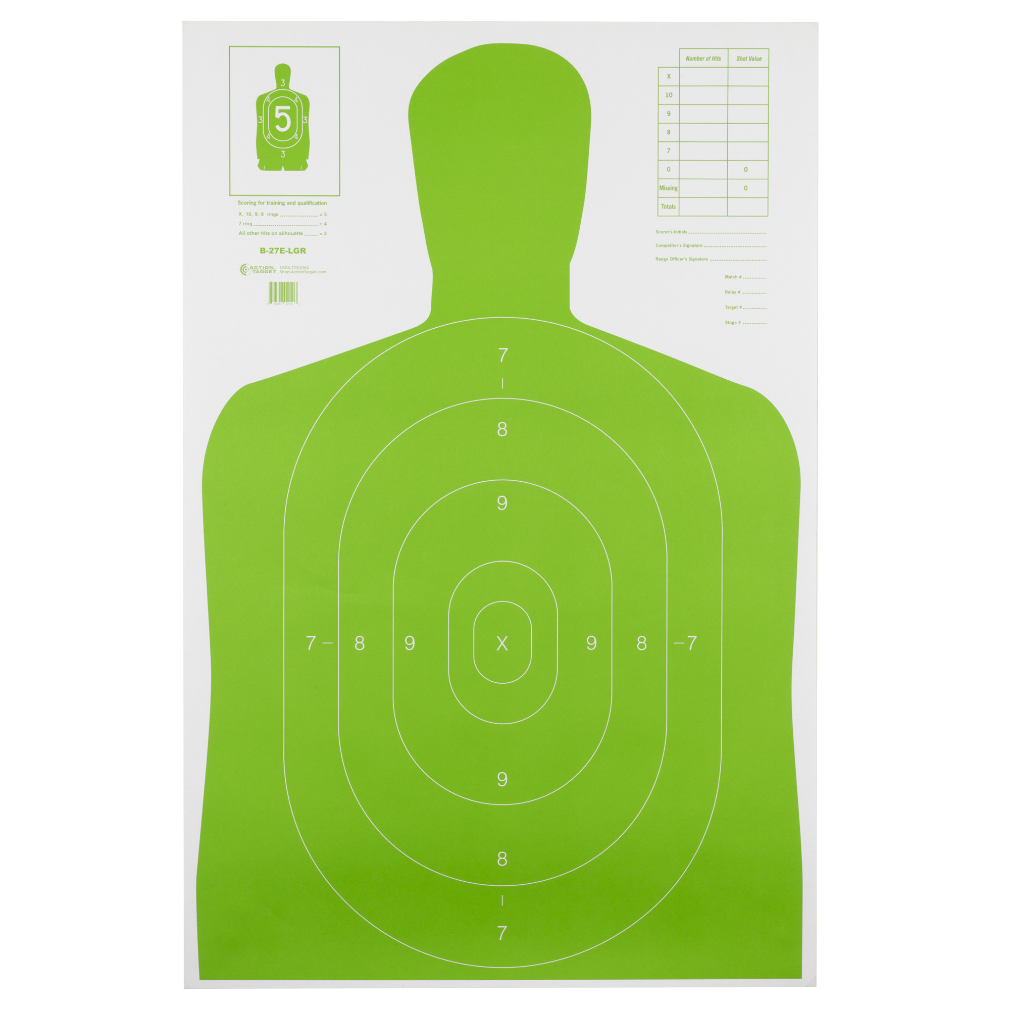 Action Target B27ELGR100 Qualification High Visibility Silhouette Paper 23"x35" Fluorescent Green/White 100 Per Box